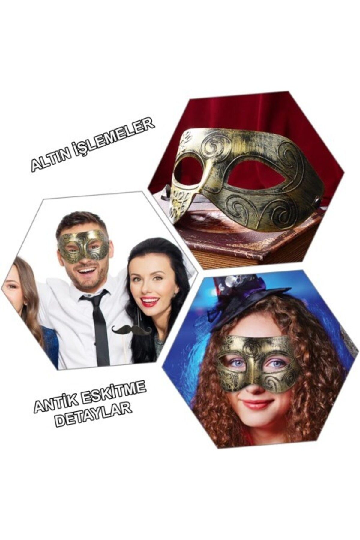 Emperium Altın Eskitme Yüz Maskesi - Antik Tarz Balo Maskesi
