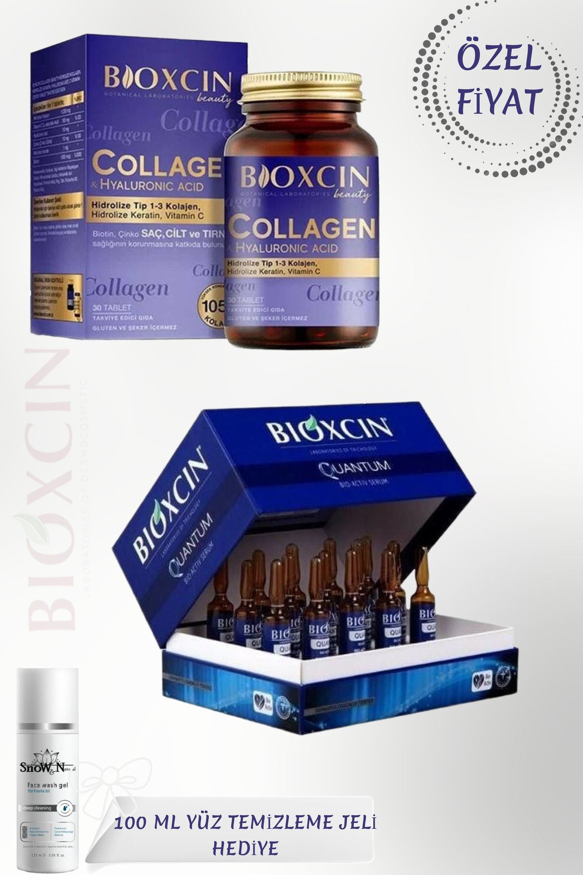 Bioxcin QUANTUM Hacim Veren Saç Serumu 15 x 6 ml + Collagen 30 Tablet + 100 Ml Yüz Temizleme Jeli