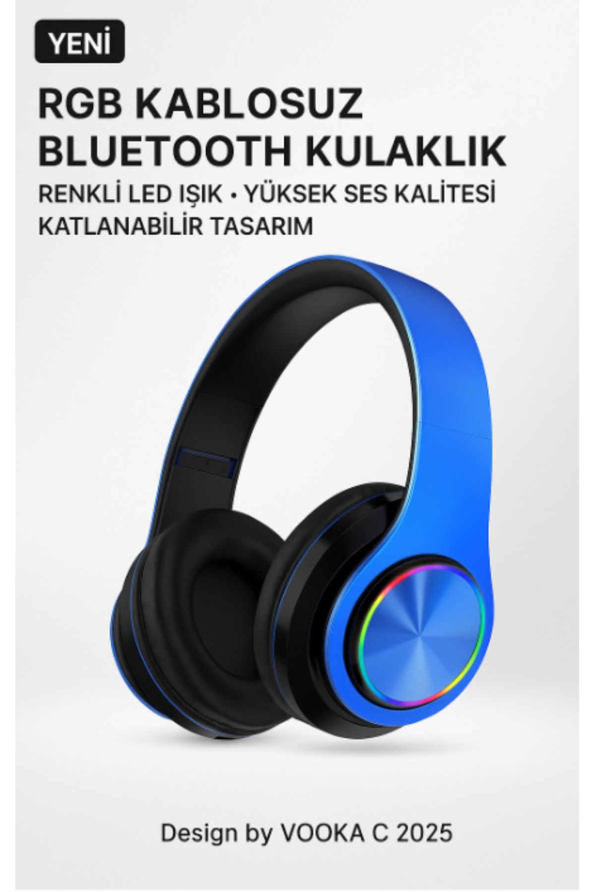 VOOKA RGB Işıklı Kablosuz Bluetooth Kulak Üstü Kulaklık | Müzik, Oyun, Mikrofonlu, Katlanabilir