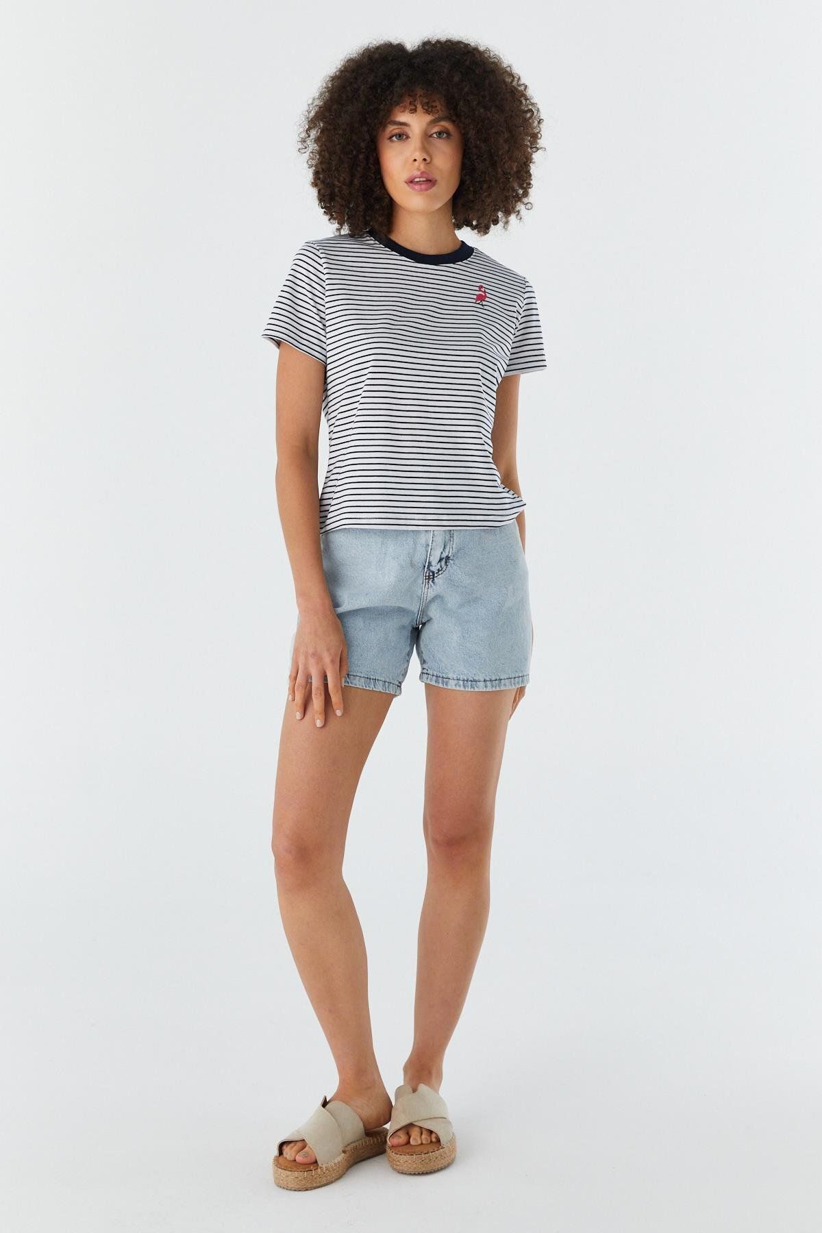 Shopping Shop Çizgili Flamingo İşlemeli T-shirt LACI