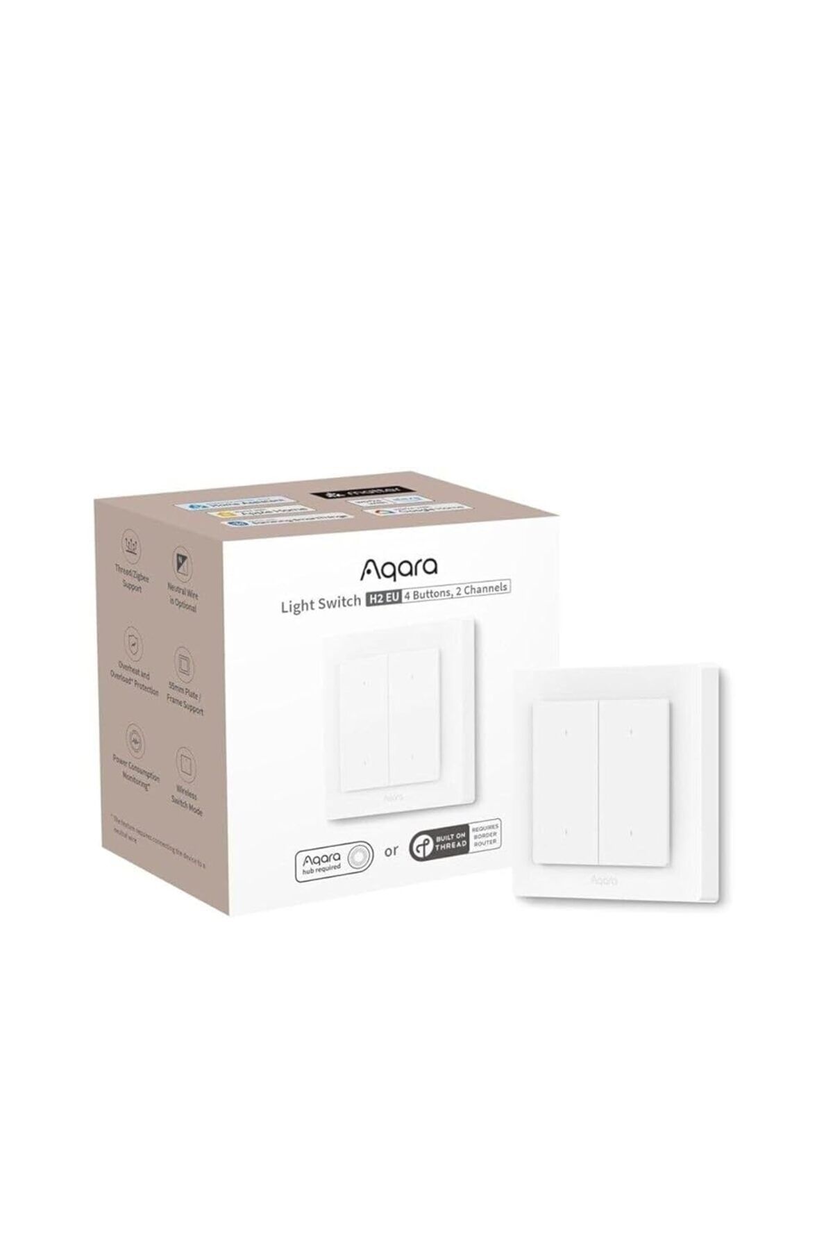 Aqara-مفتاح الإضاءة الذكي H2 EU (محايد 2 في 1، 4 عصابة 2 قناة)، بروتوكول Thread/Zigbee، مفتاح حائط 1