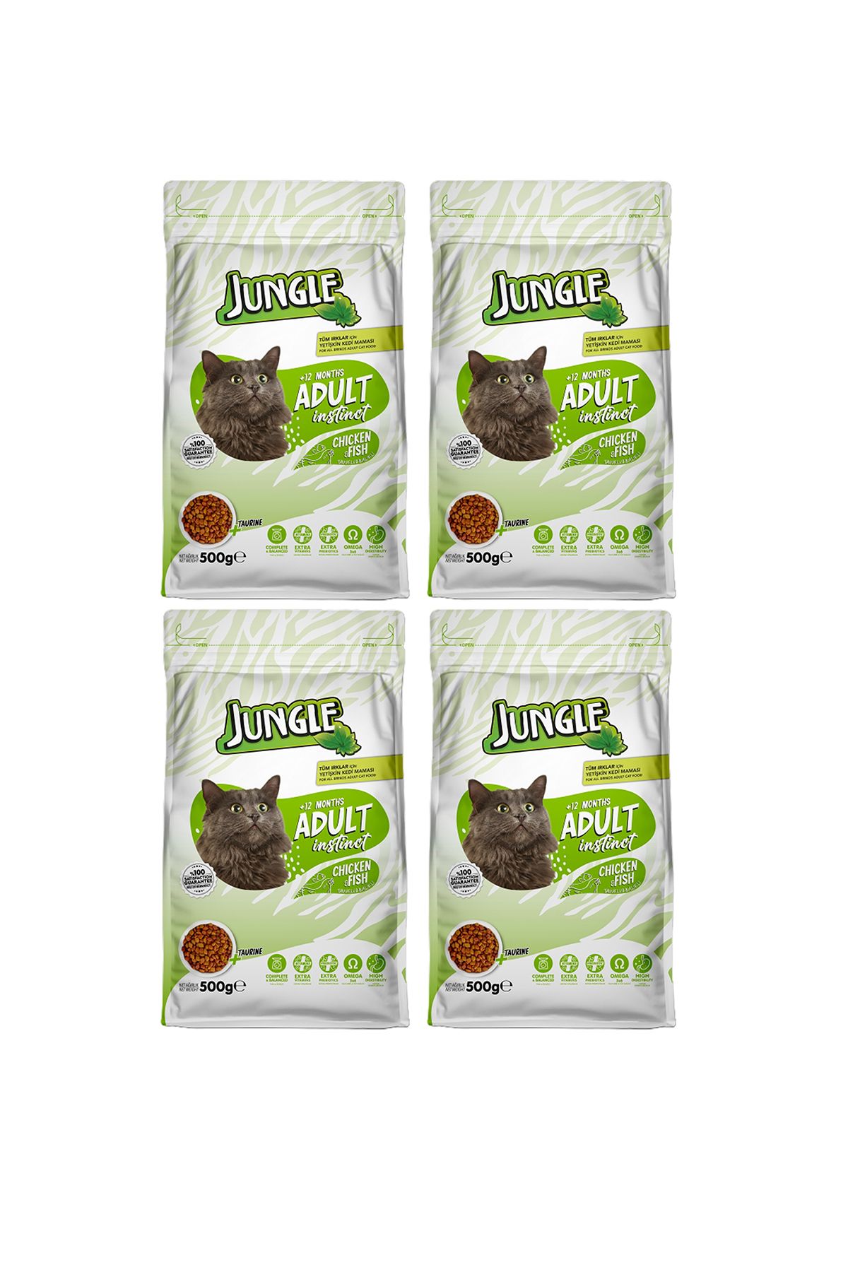 Jungle 500 GR KURU KEDİ MAMASI YETİŞKİN TAVUK & BALIK 4'LÜ