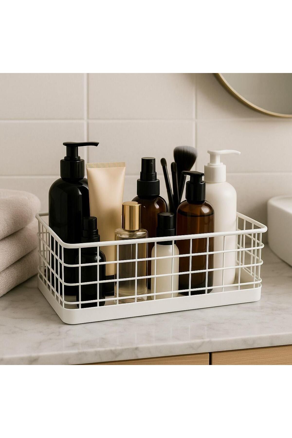 Okyanus Home-Rectangular White Metal Organizer Basket Maxi 18X33 cm 3