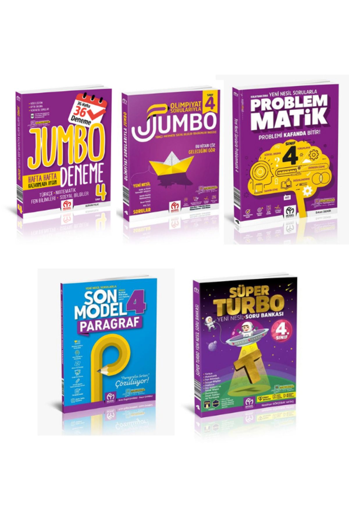 MODEL EĞİTİM YAYINCILIK Model 4.sınıf Jumbo Deneme+Olimpiyat SB.+Süper Turbo SB.+Problemmatik+Son Model Paragraf (5'li Set)