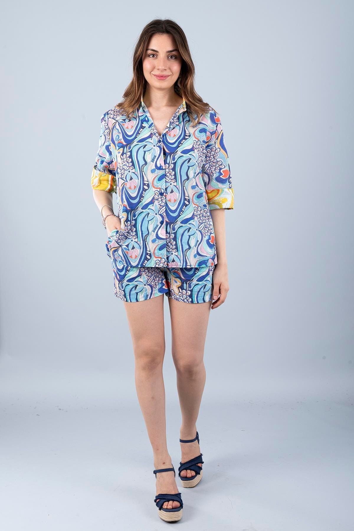 Bonitas Beachwear VUAL ŞORT TAKIM MAVI CICEK