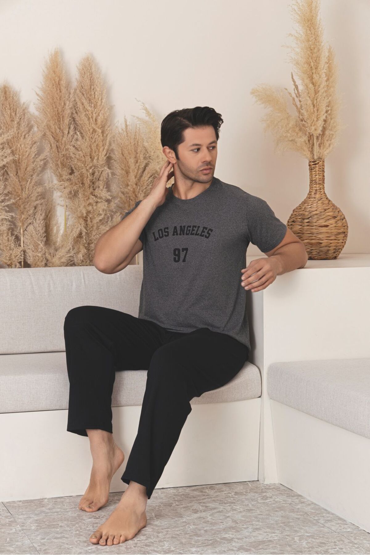 Sude HOMEWEAR ERKEK DÜZ DESENLİ KISA KOL PİJAMA TAKIMI