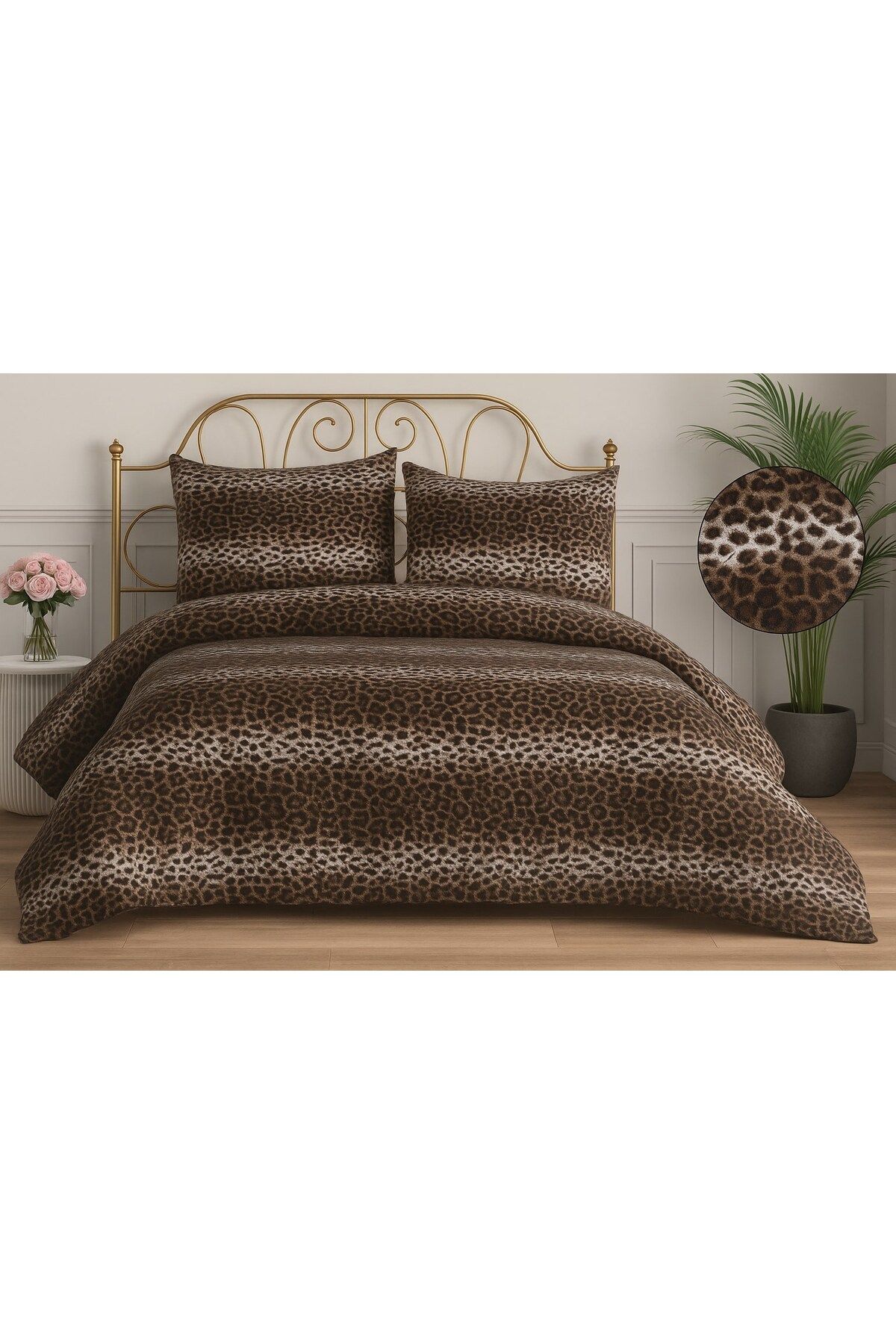 HZR Leopar Desenli Yatak Örtüsü Takımı 230x250cm