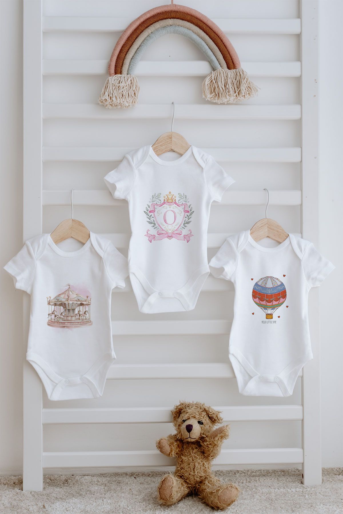 Tuğba Kuğu 3'lü Bebek Body - Pink Royal Series - O Harfi