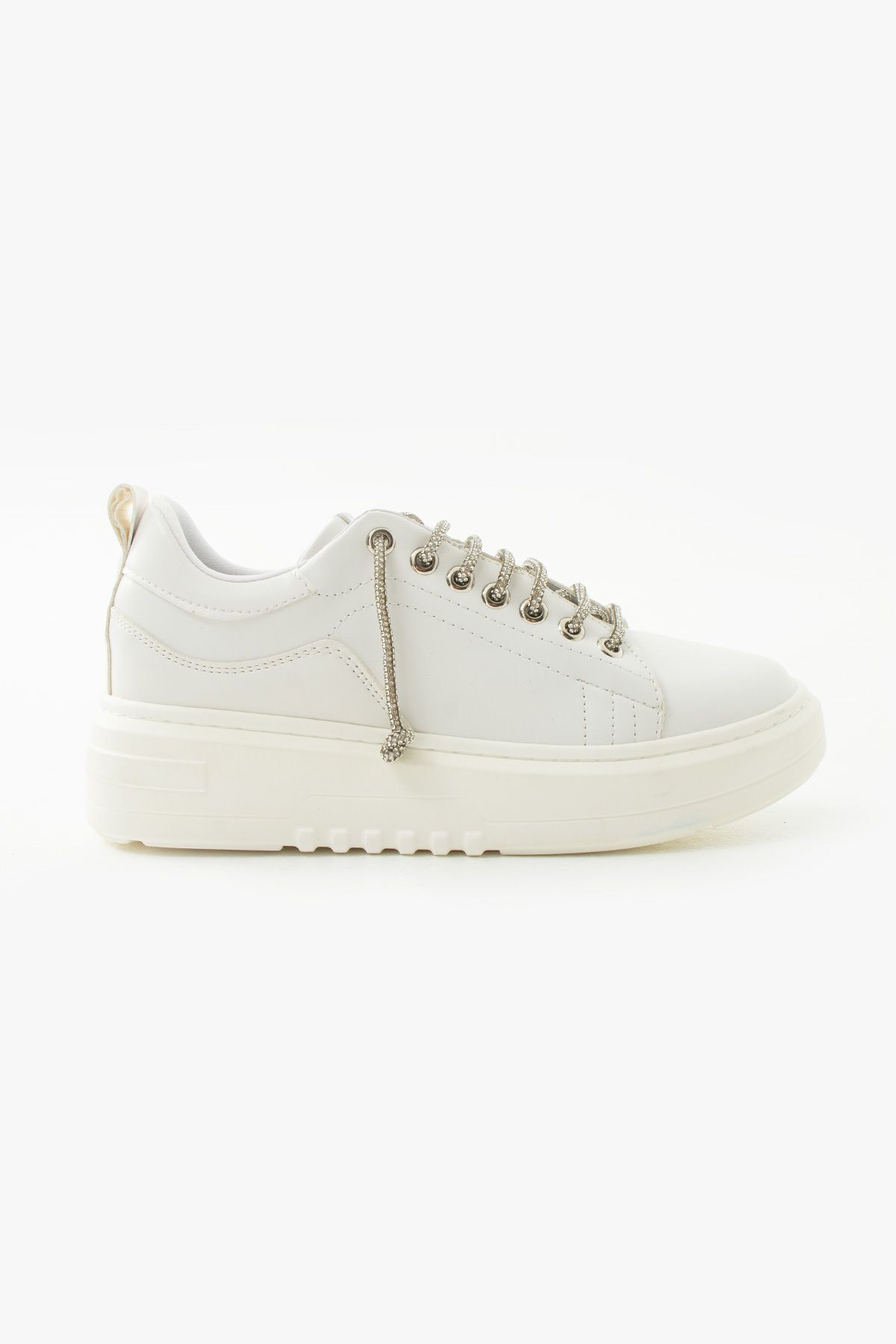 Siena Shoes Rose Kadın Taş Bağcıklı Sneaker Beyaz
