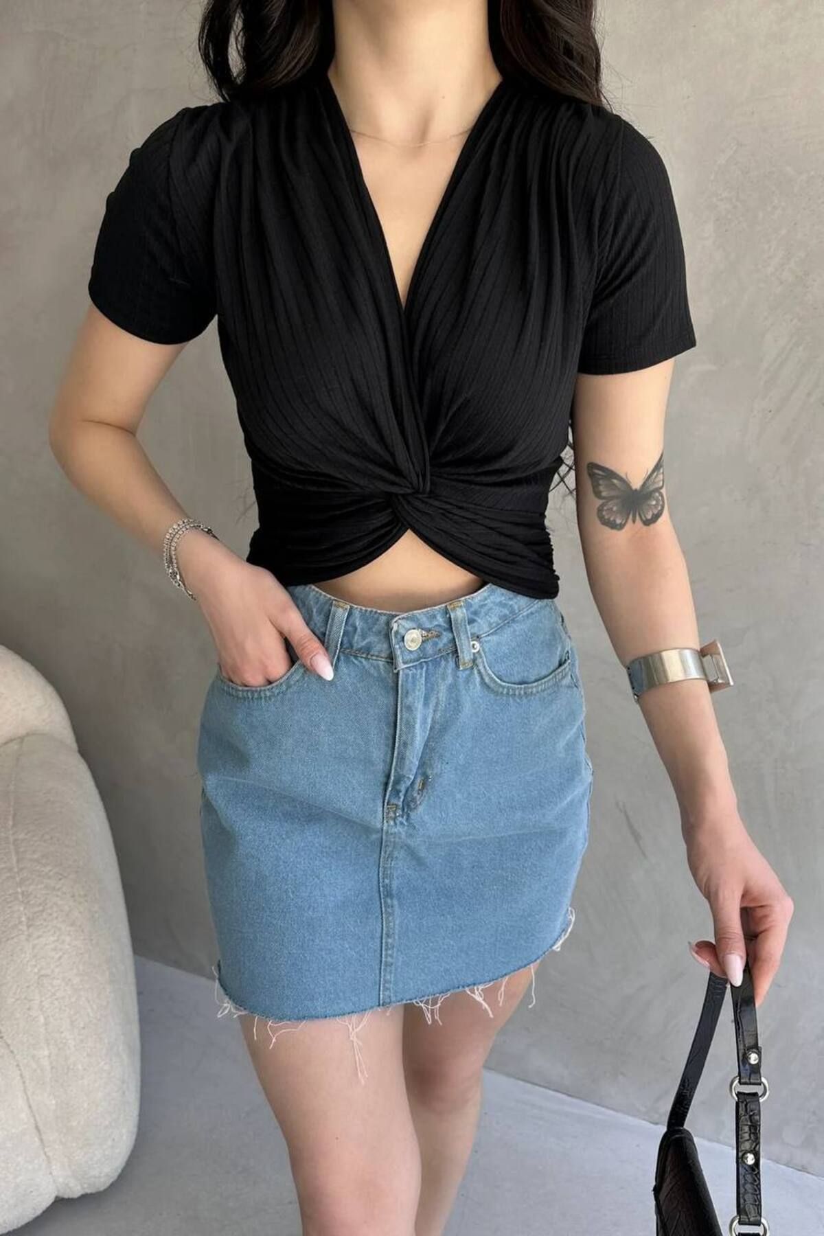 neonstore KRUVAZE YAKA CROP BLUJ