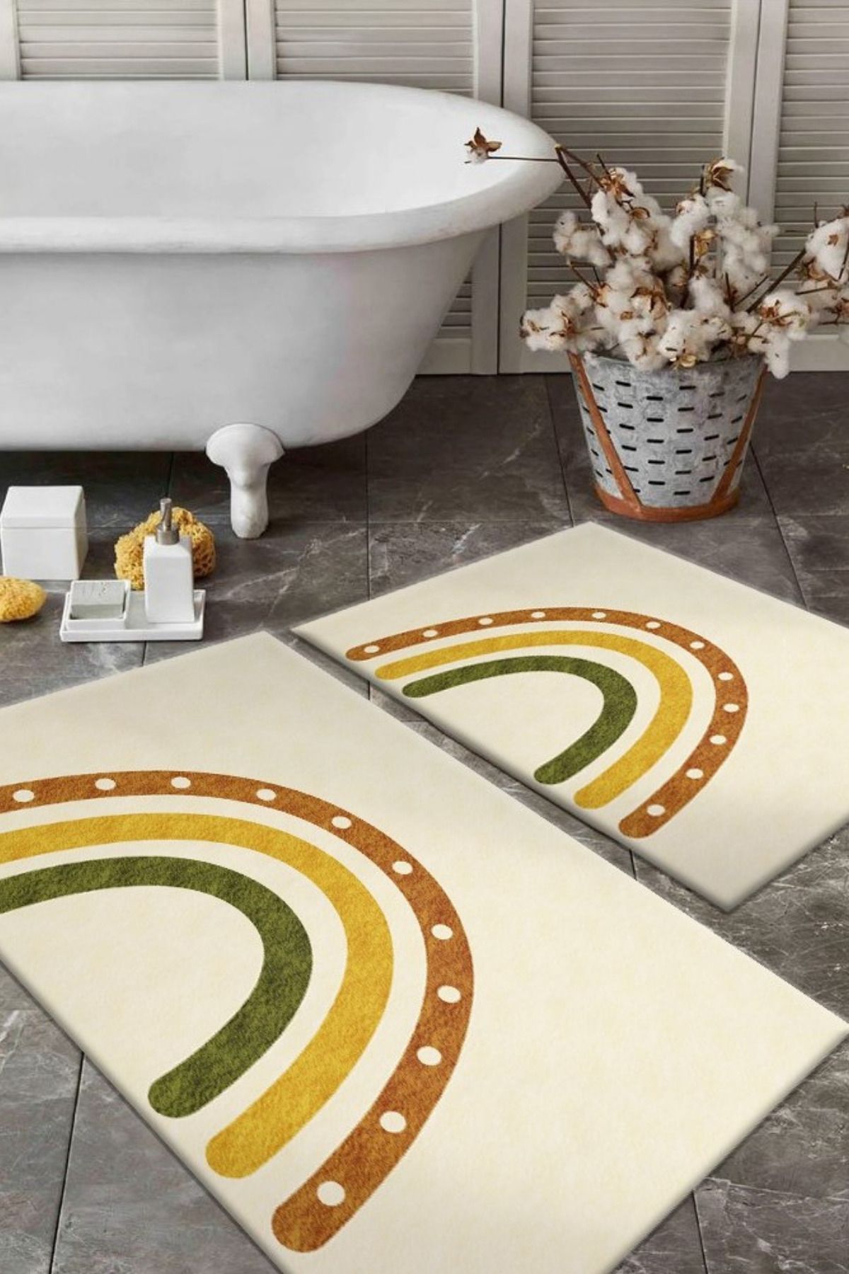 DERAS HOME 2'li Yıkanabilir Kaymaz Taban Banyo Paspası 60*100 Cm - 40*60 Cm