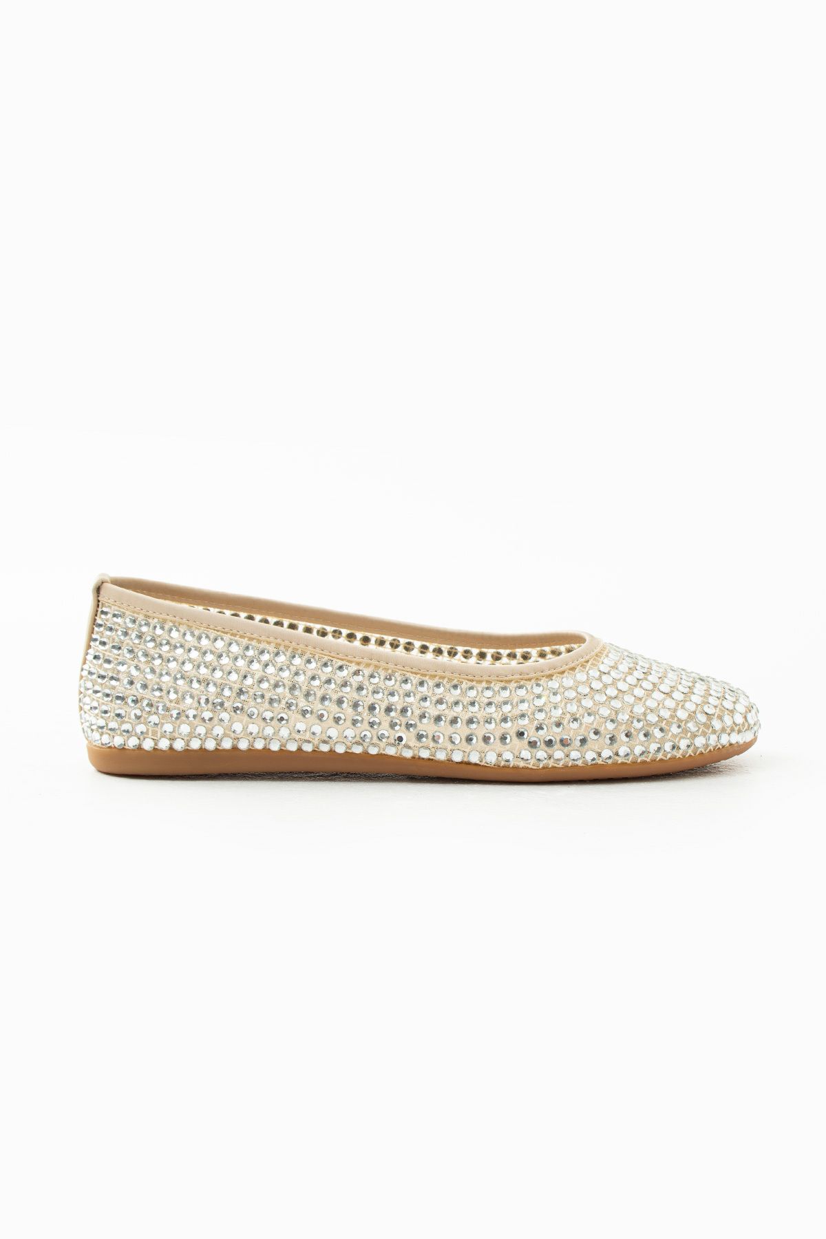 Siena Shoes Liray Kadın Taşlı Düz Babet Bej