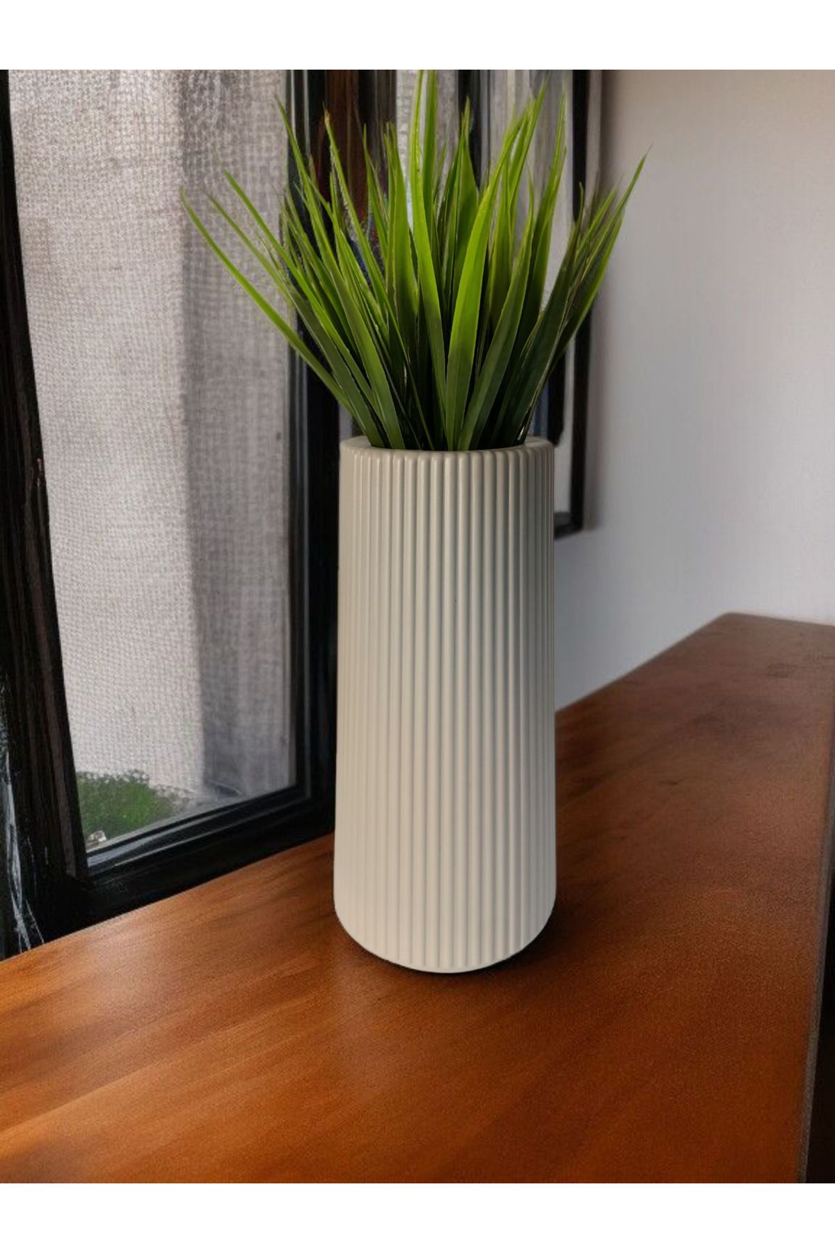 GLRHOME Çizgili plastik vazoda sazlık dekoratif uzun vazoda yapay sazlık 32 x 9cm