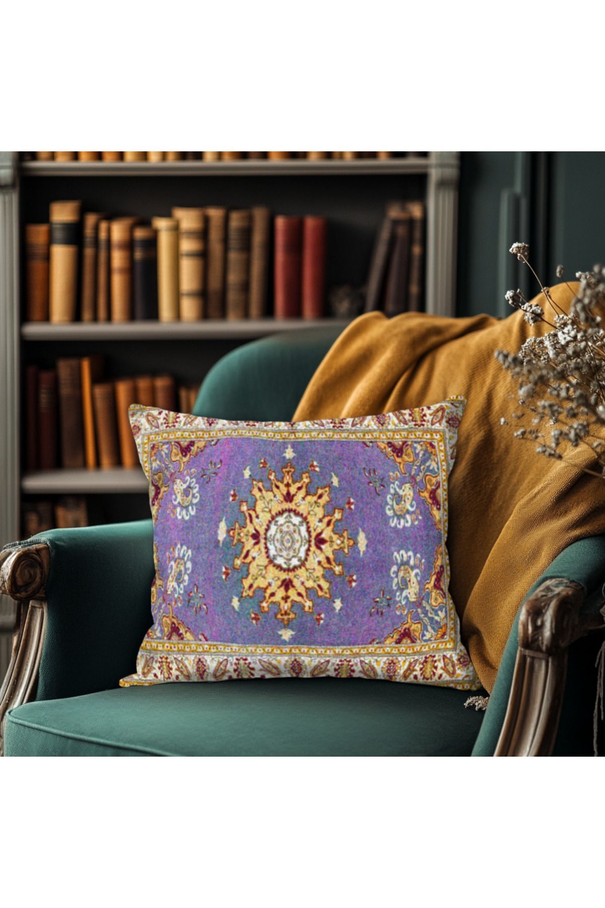 TURKISHRUG KINGDOM Vintage Halı Desenli Kırlent Kılıfı – Yıkanabilir, Fermuarlı, Yumuşak Kumaş | 43x43 cm