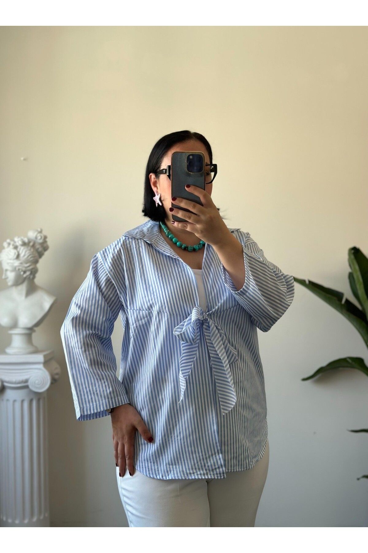 Vio Moda Büyük Beden Bağlamalı Poplin Standart Beden Gömlek