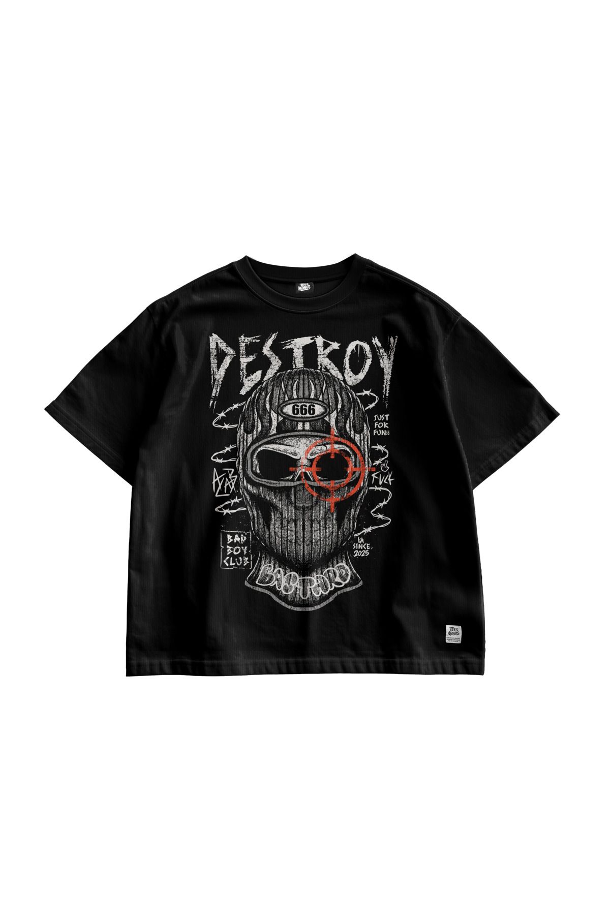 TresMonos Destroy Badford Baskılı Oversize Kısa Kollu Pamuklu Unisex Siyah Tişört