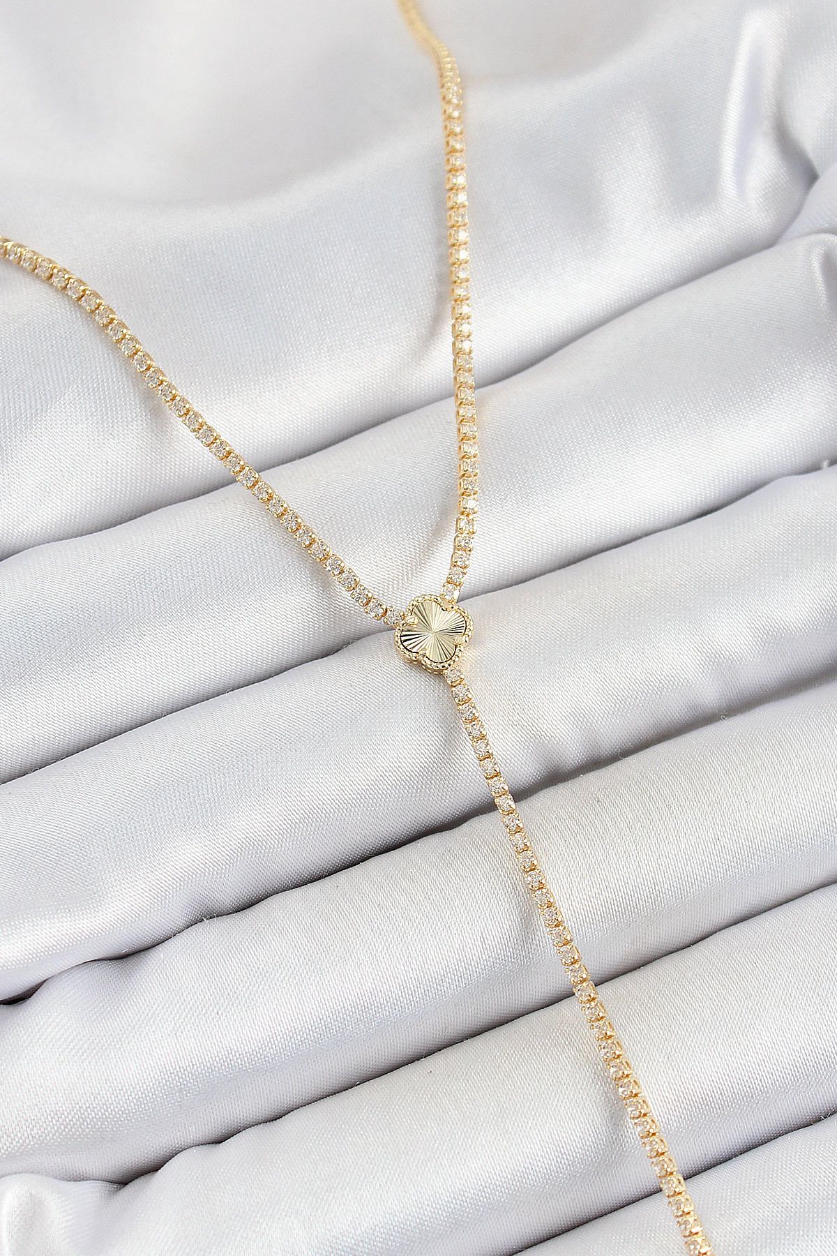 callerrons accessories Pirinç Zirkon Taşlı Yonca Figürlü Y Model Gold Renk Kadın Kolye - EBJ250620W35787