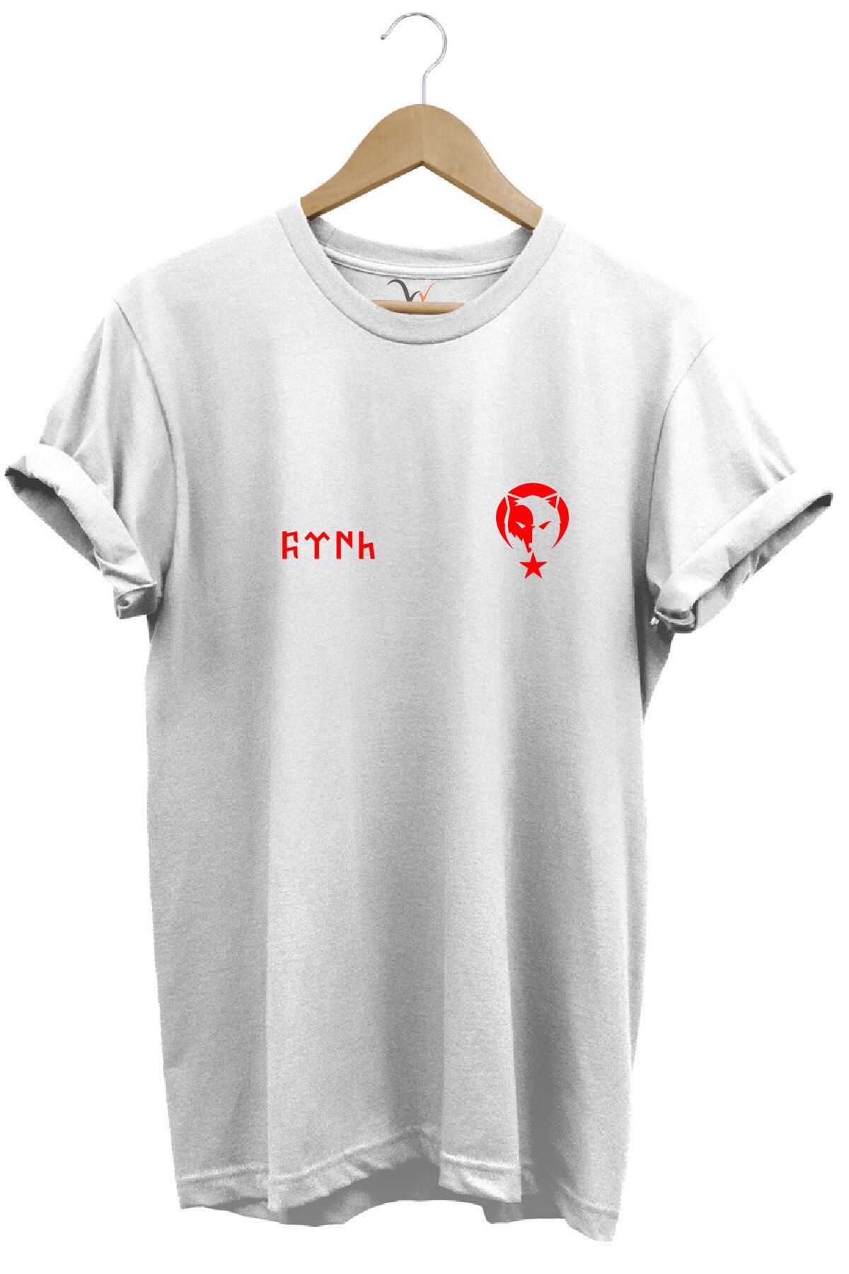 WİDİ Göktürkçe TÜRK Yazısı ve Kurt TÜRKİYE Bozkurt Baskılı %100 Pamuk Regular Fit Premium T-shirt