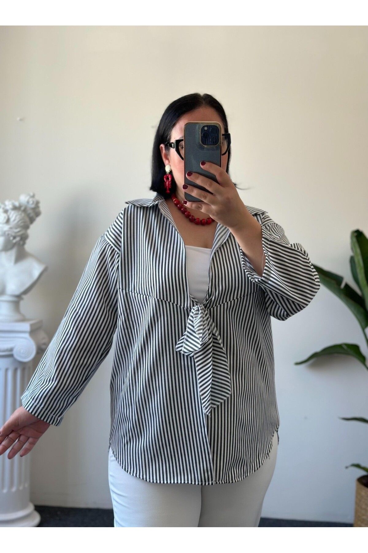 Vio Moda Büyük Beden Bağlamalı Poplin Standart Beden Gömlek