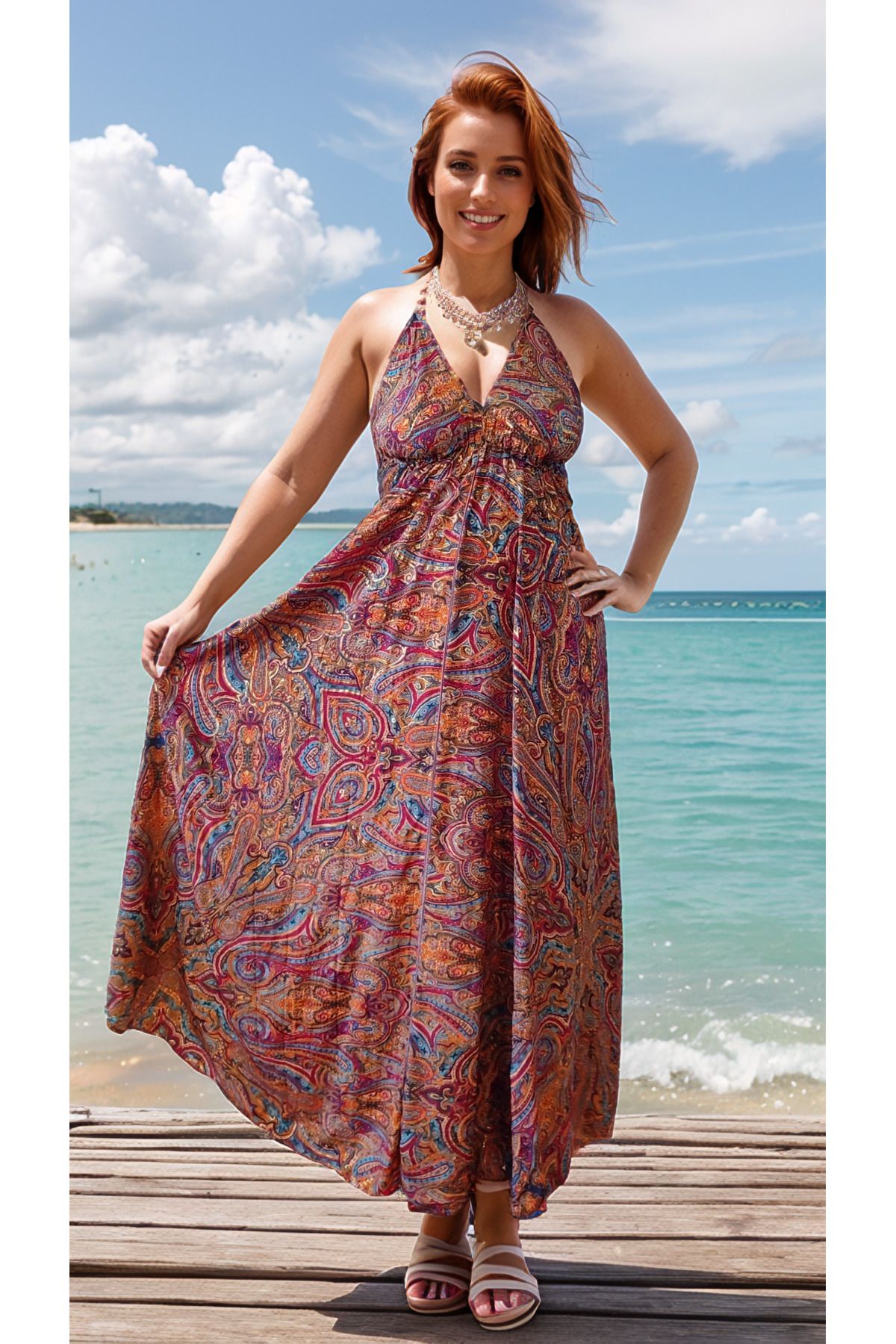Debba moda Kadın, Hint ipeği , Bohem Elbise, Sırt Dekolteli , Hint Kıyafeti, Boyundan Bağlamalı, yazlık elbise