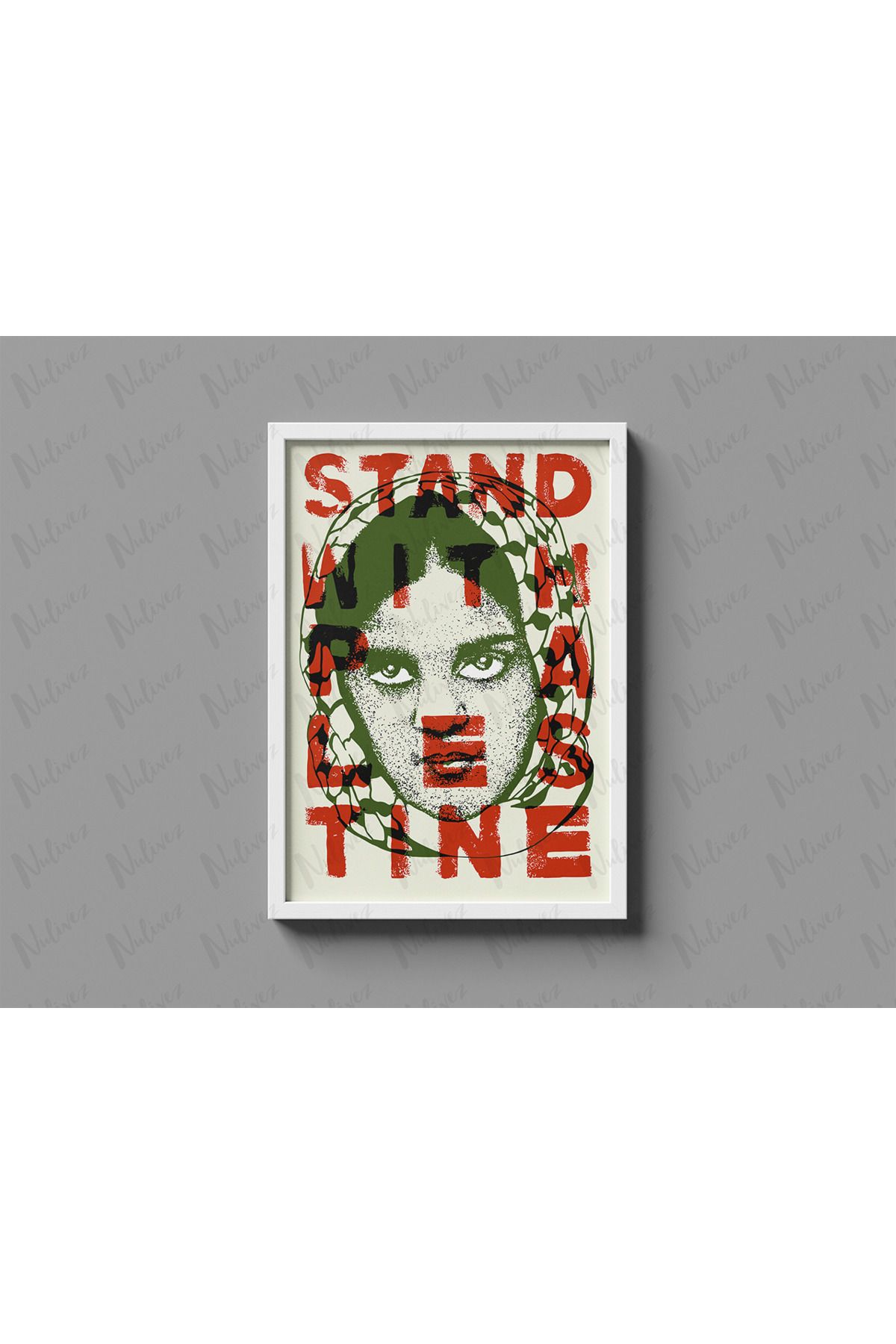 Nulivez Çerçeveli, Stand With Palestine Tasarımlı Dekoratif Tablo, 300 Micron Antireflecte Korumalı Tablo