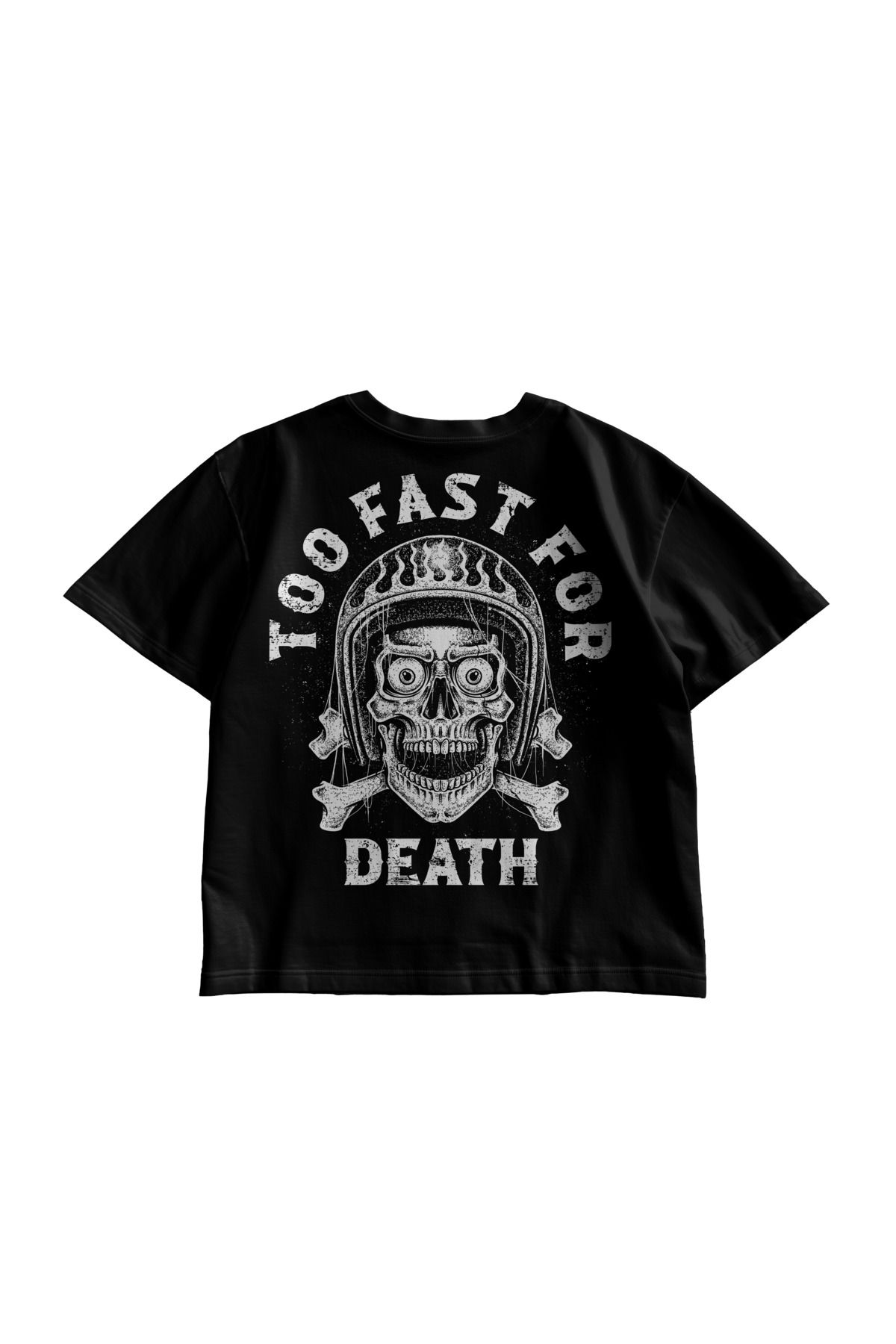 TresMonos Death Skull Baskılı Oversize Kısa Kollu Pamuklu Unisex Siyah Tişört