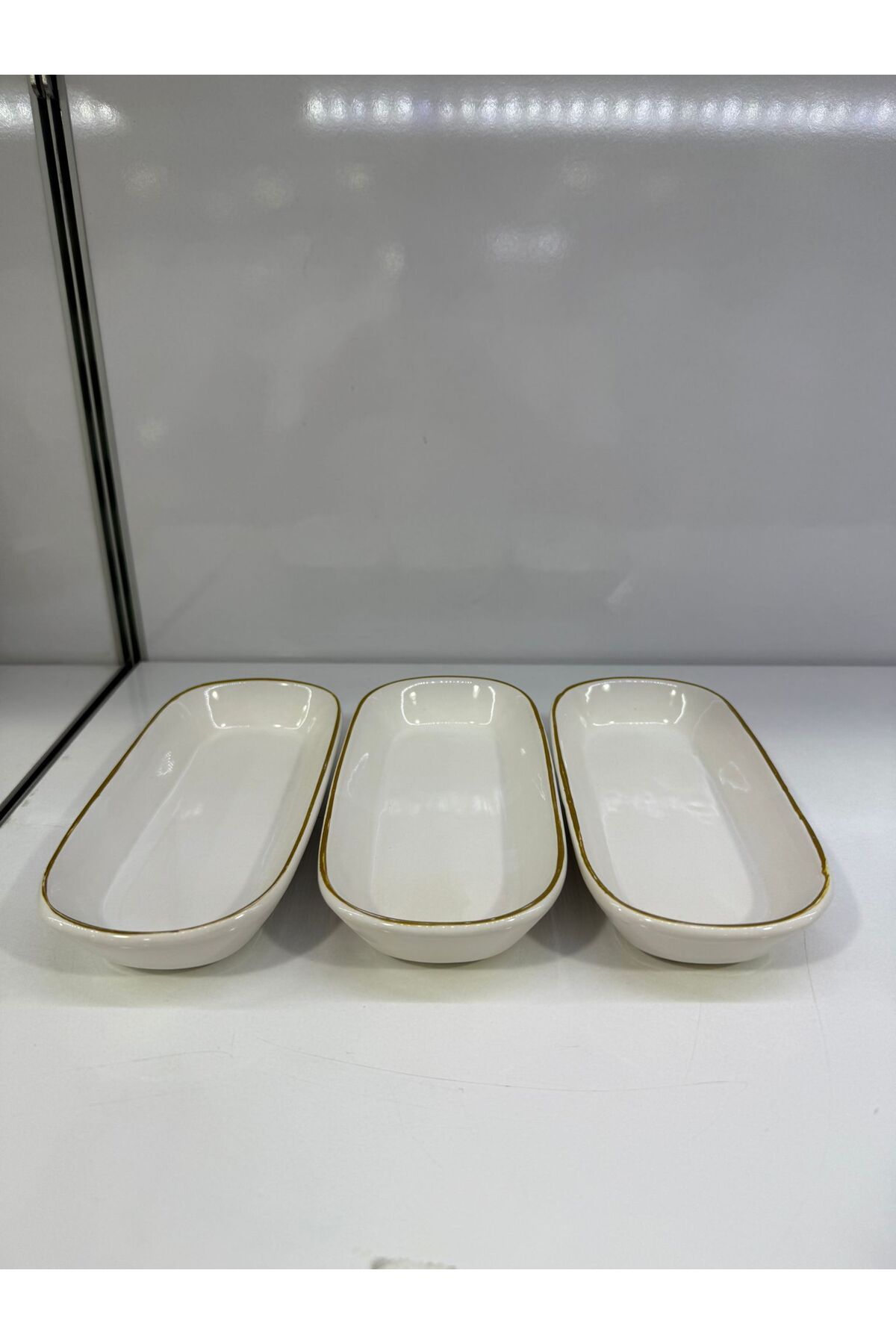 Tercih Home 3'lü Oval Altın Yaldızlı Dekoratif Derin Kahvaltı Tabağı Sosluk Reçellik