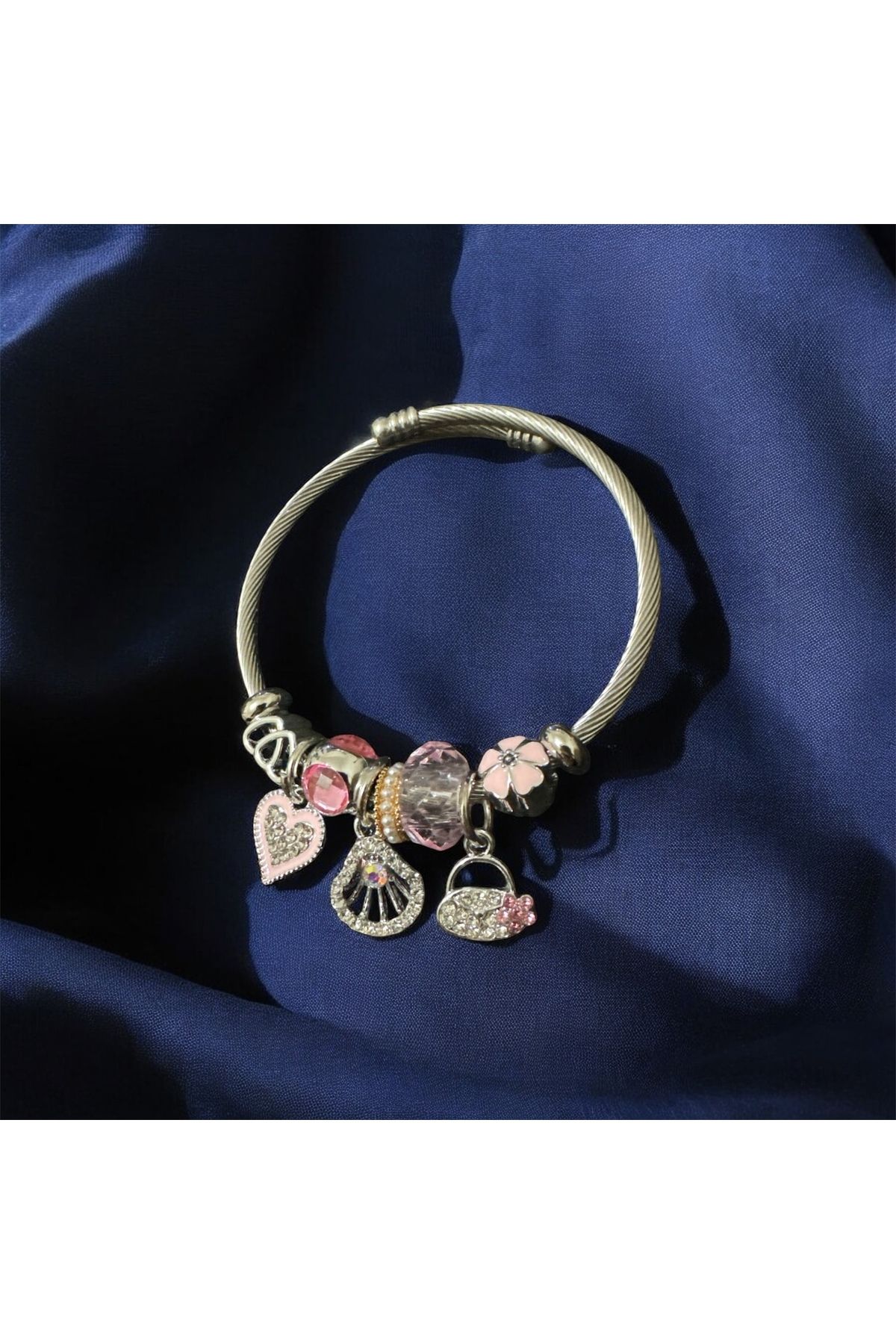 LUNESSA CHARM pembe kalp deniz kabuğu taşlı Çelik bileklik