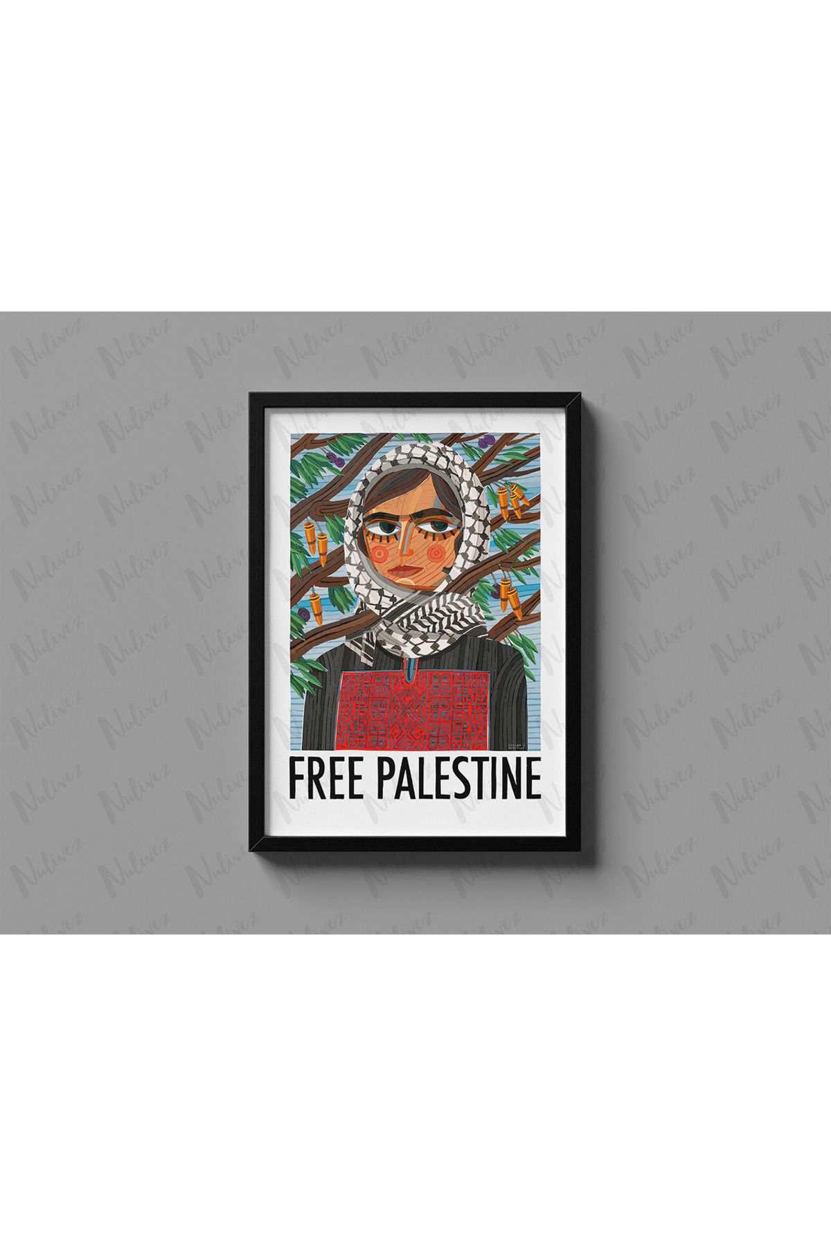 Nulivez Çerçeveli, Free Palestine Tasarımlı Dekoratif Tablo, 300 Micron Antireflecte Korumalı Tablo
