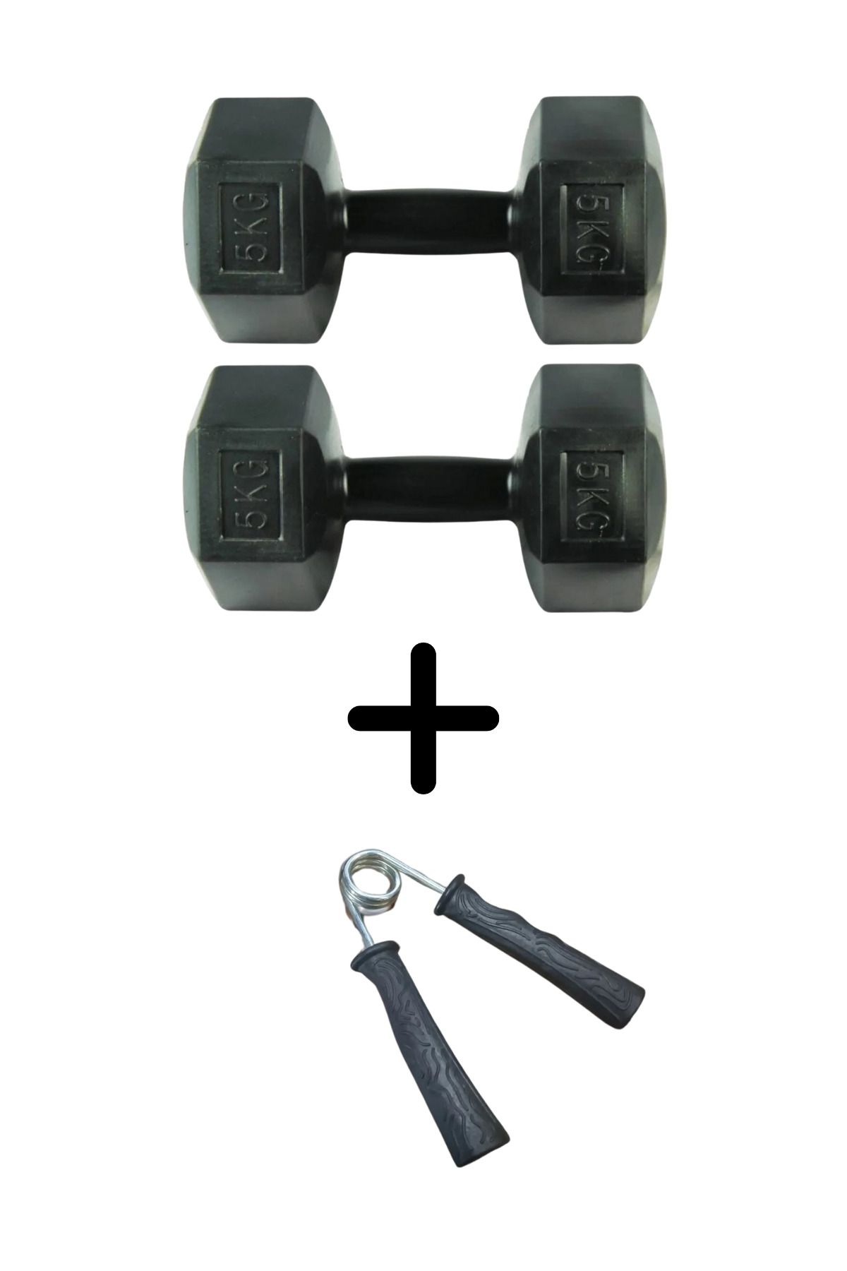 intoku 5 Kg x 2 Adet Siyah Dambıl ve Bilek Güçlendirici Seti, Üçlü Set