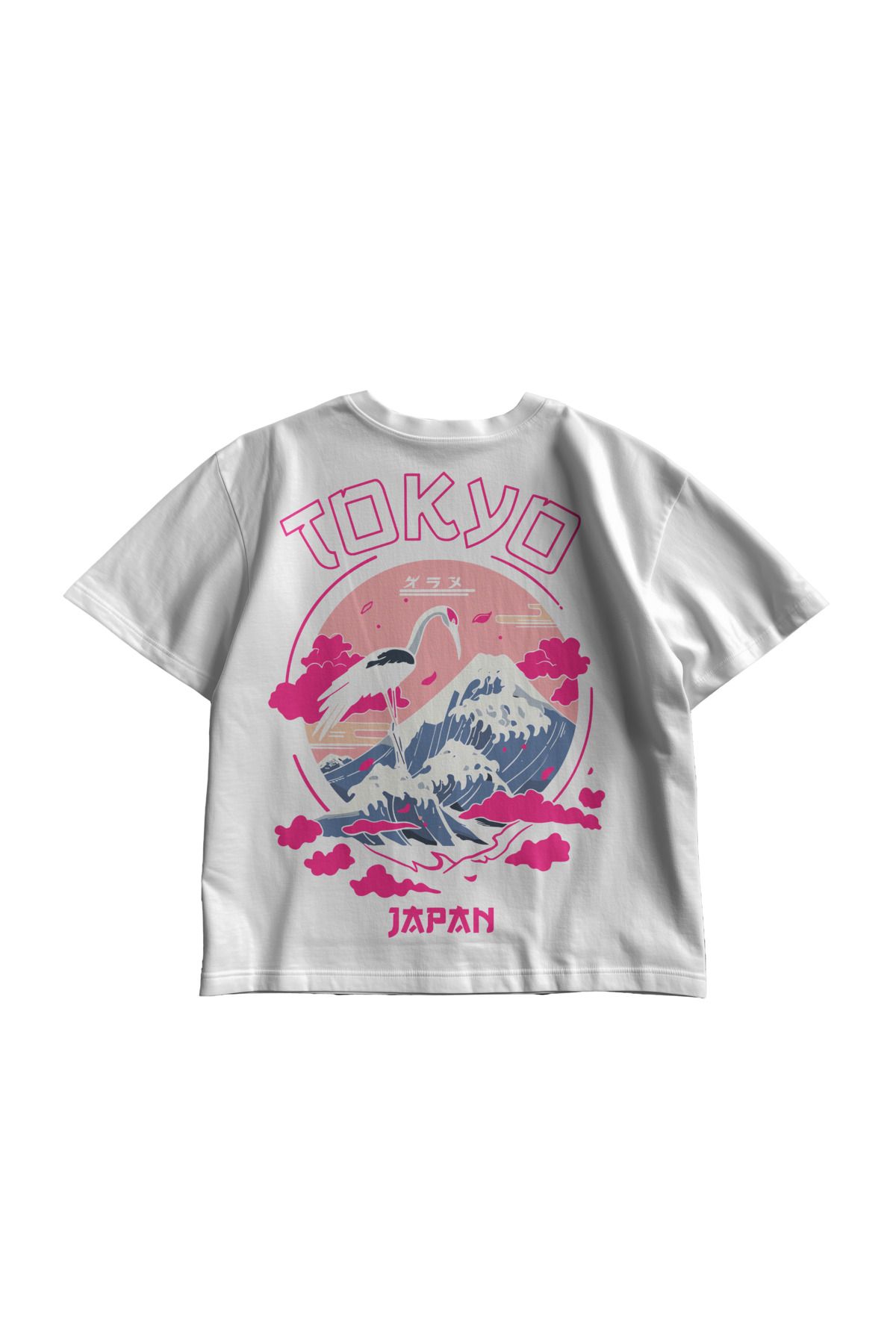 TresMonos Japan Baskılı Oversize Kısa Kollu Pamuklu Unisex Beyaz Tişört