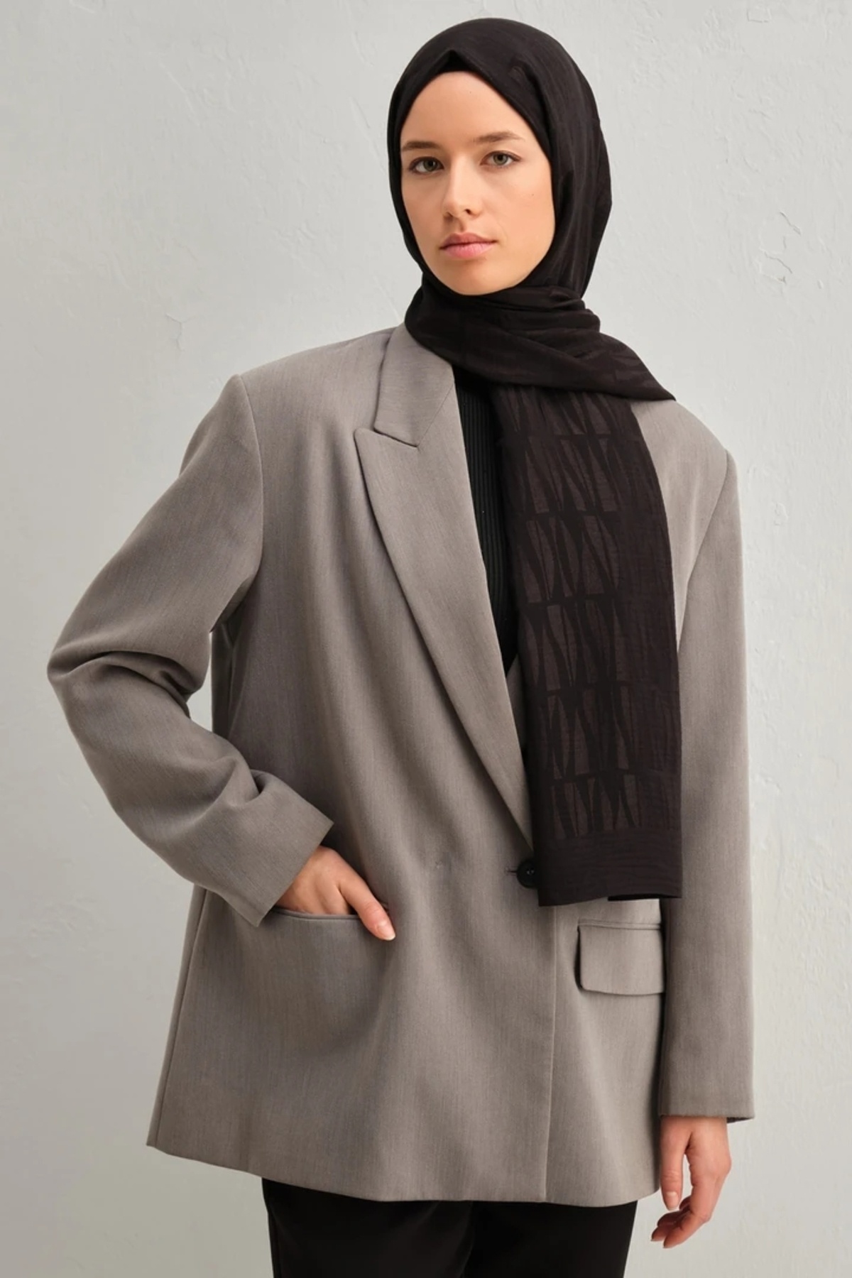 Armine Lyocell İpek Şal 1002-3 Çizgili Desen Siyah-31
