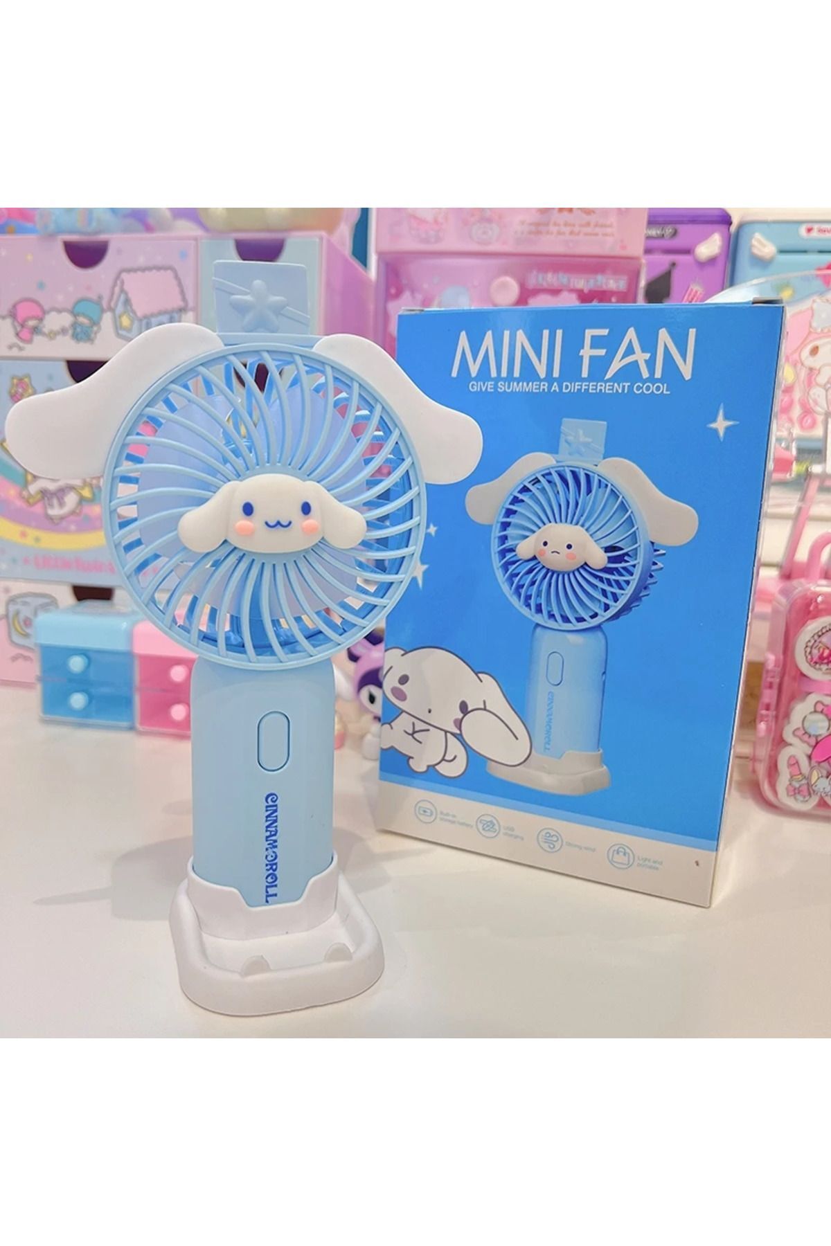 EyER Shoping Cinnamoroll Sanrio Şarjlı Usb Telefon Tutucu Mini El Fanı Vantilatör Soğutucu