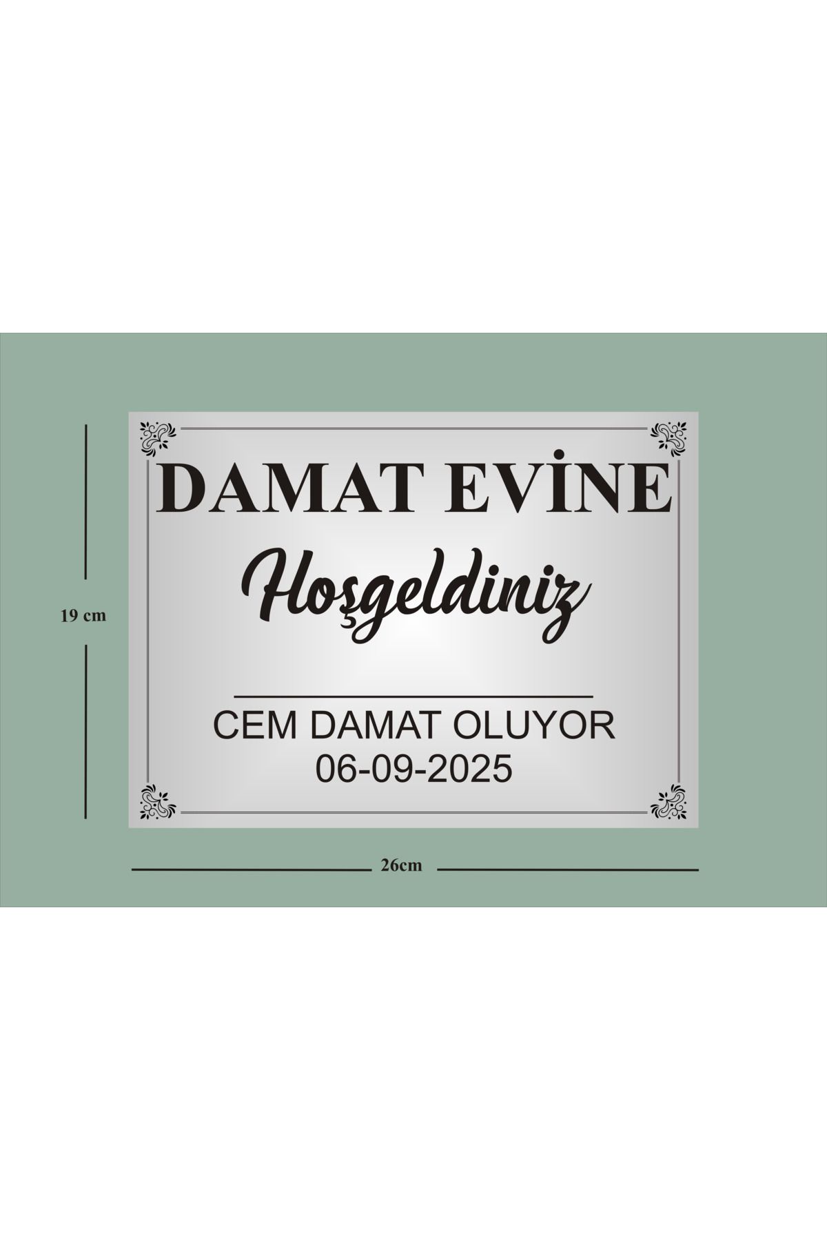yüksel34 Damat Evi Kapı süsü , Aynalı Gümüş Aliminyum Metal 19x26 cm ölçüsünde