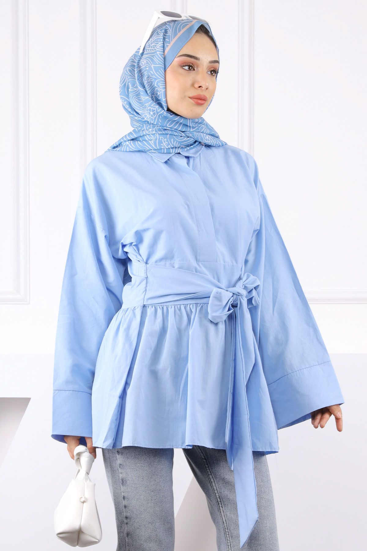İmajButik Bebe Mavi Bel Kuşaklı Tunik