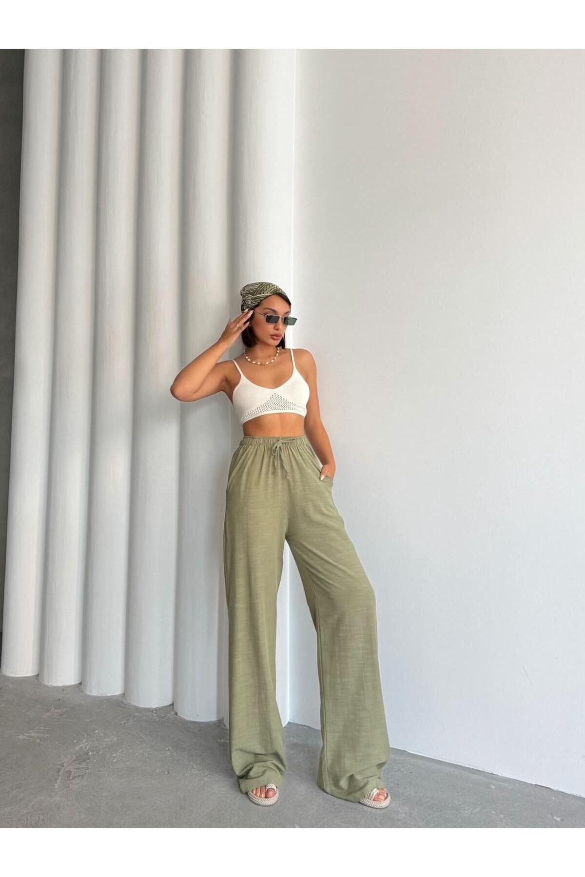 fhk atelier Kadın Bol Kesim Keten Palazzo Pantolon