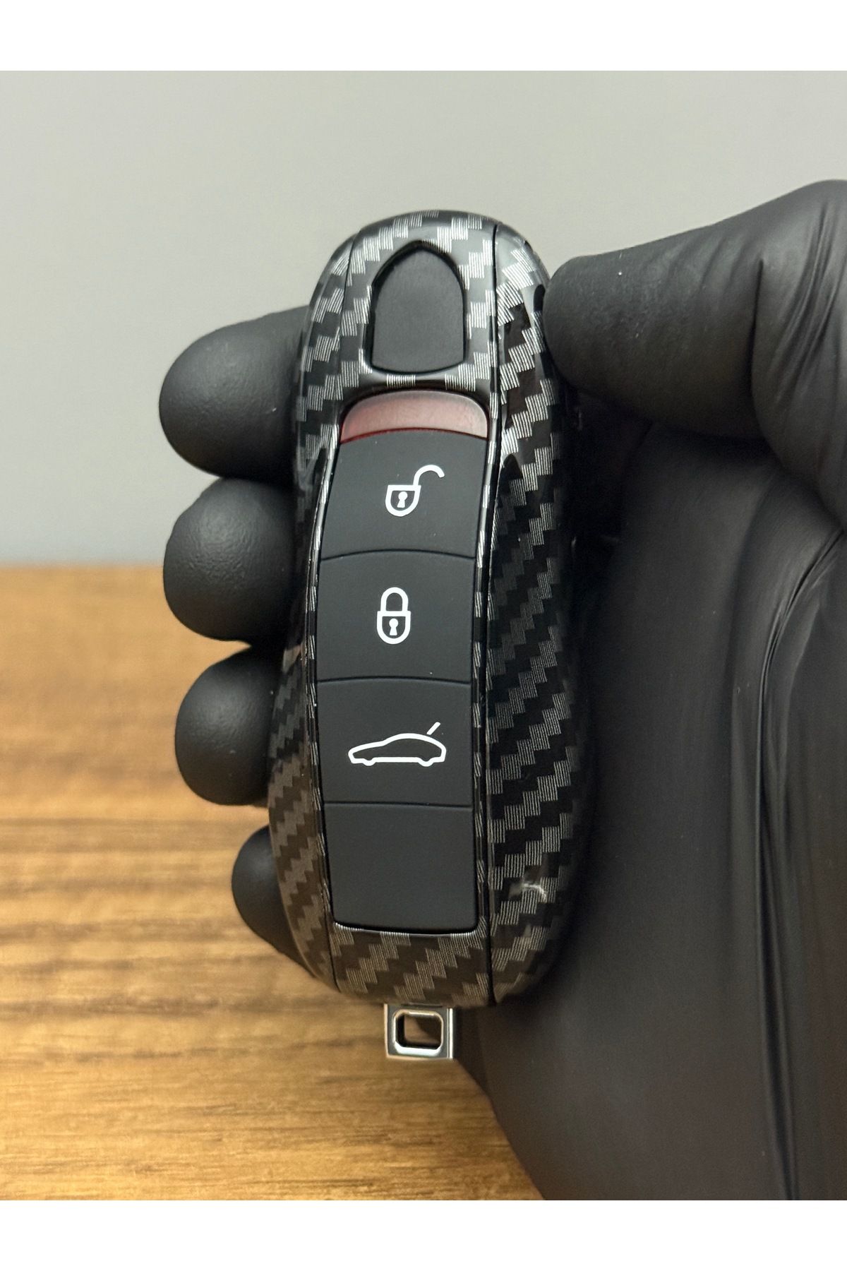 Mavi Keys Porsche Panamera / Cayenne Uyumlu 3 Düğmeli Anahtar Kumanda Kabı – Karbon Fiber Kaplamalı