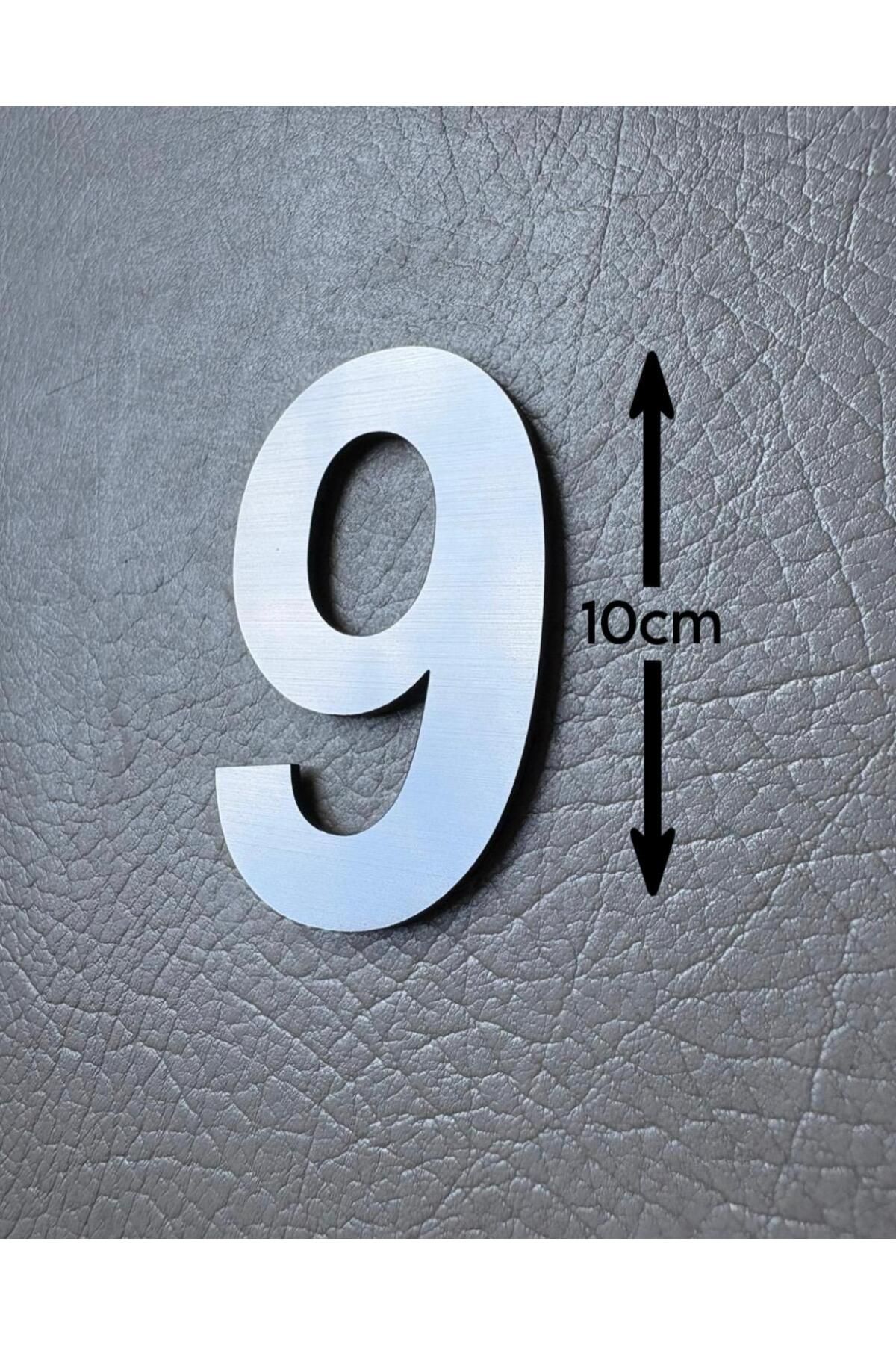 SE-Dizayn Kapı Numarası 10 CM No. 9 Daire Masa Dolap Numarası Fırcalı Gümüş Kendinden Yapışkanlı