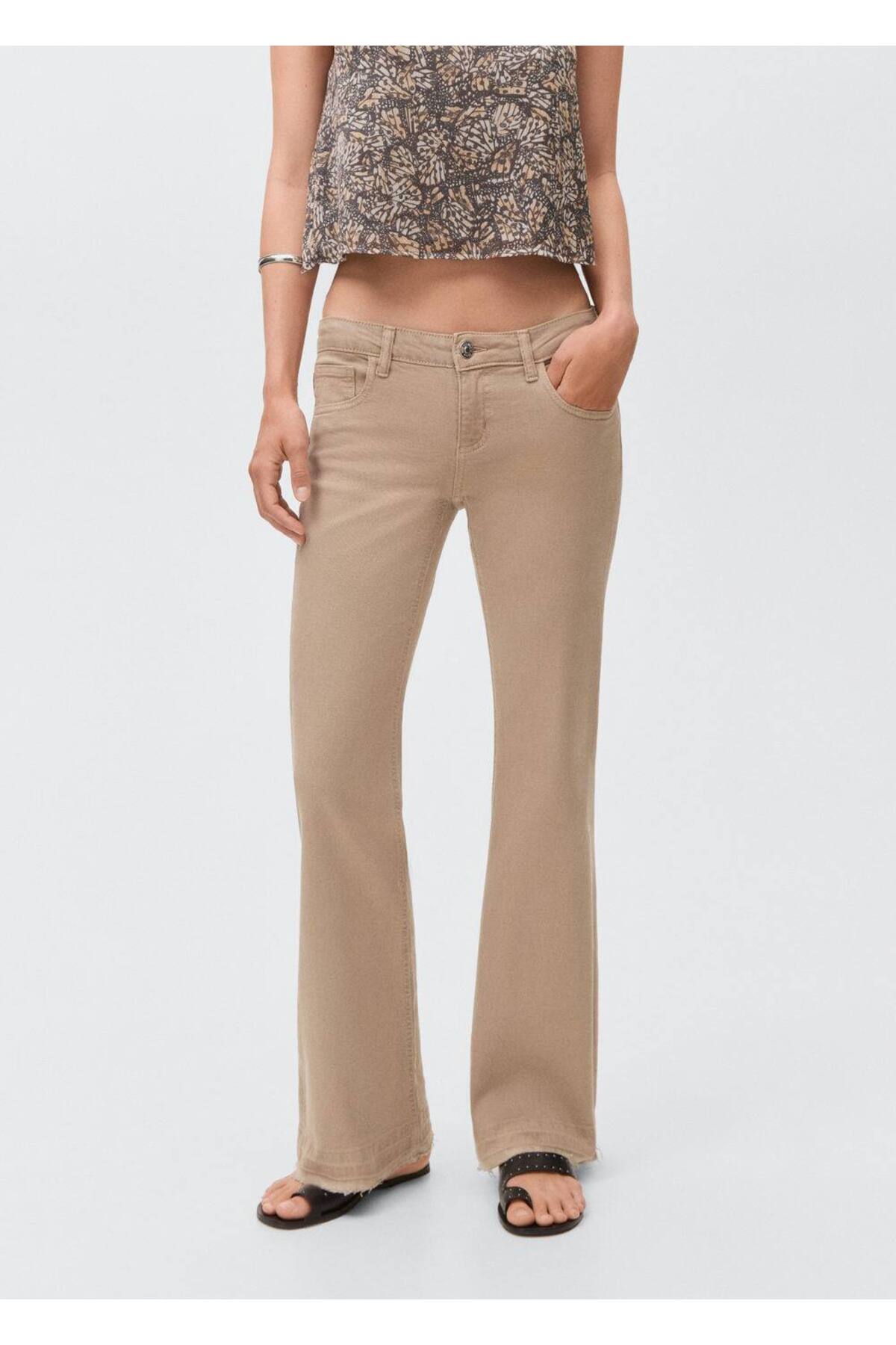 Düşük belli flare jean pantolon
