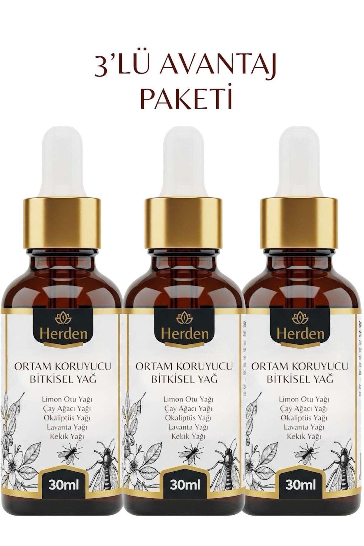 Her den 3 X 30 ml Ortam Koruyucu Haşere Kovucu Doğal Yağ