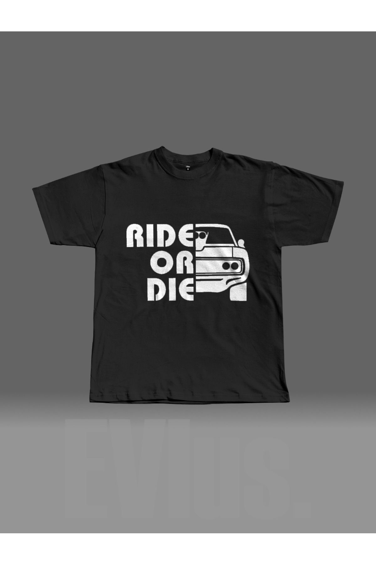 EVIus Oversize Ride Or Die Baskılı Bisiklet Yaka T-Shirt