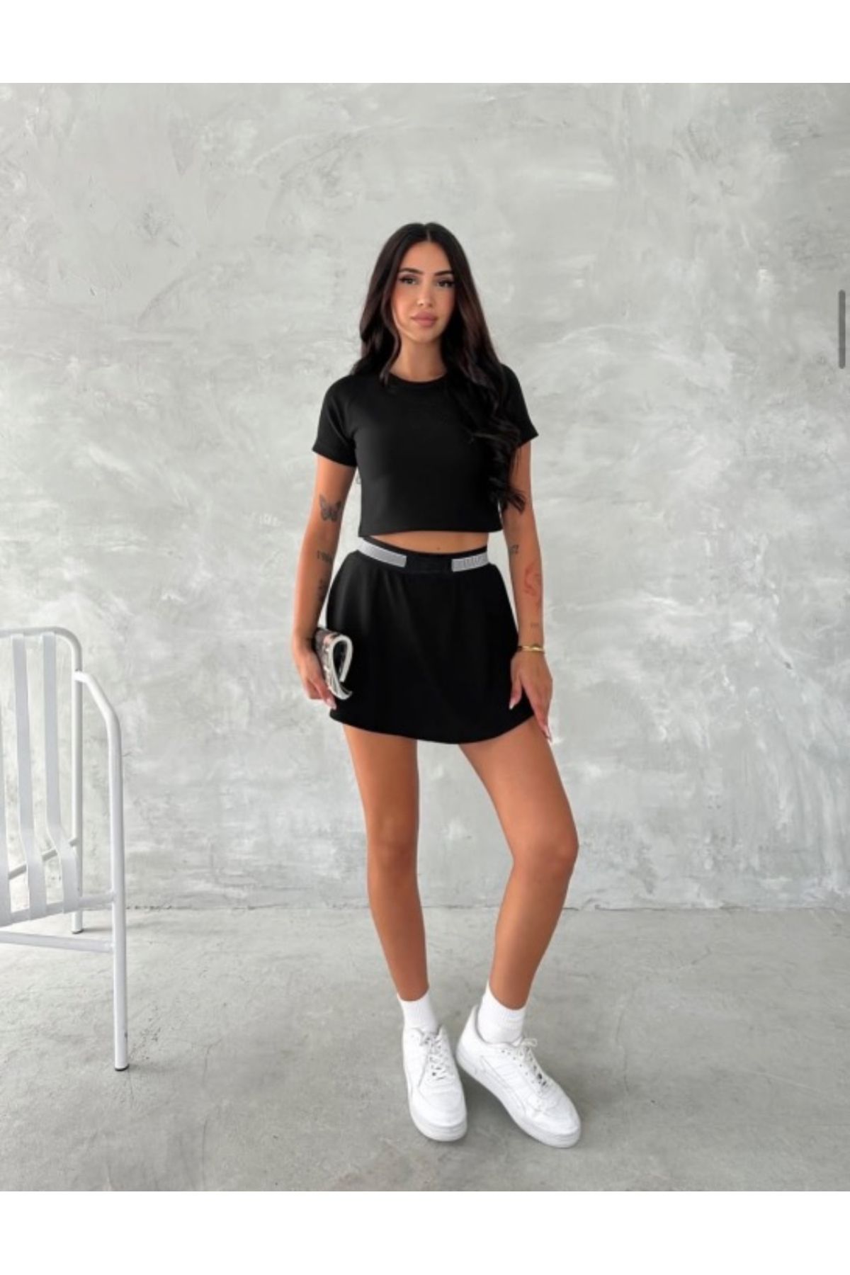 MODA Ola Luxury Crop T-Shirt Şortlu Etek