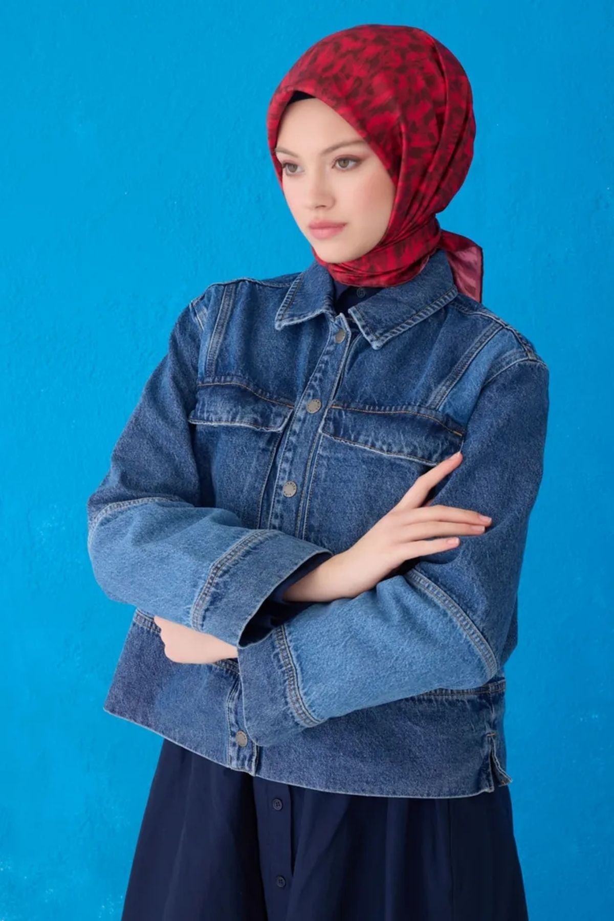 Belli Twill İpek Eşarp 4103D Batik Desen Bordo-Kırmızı-82