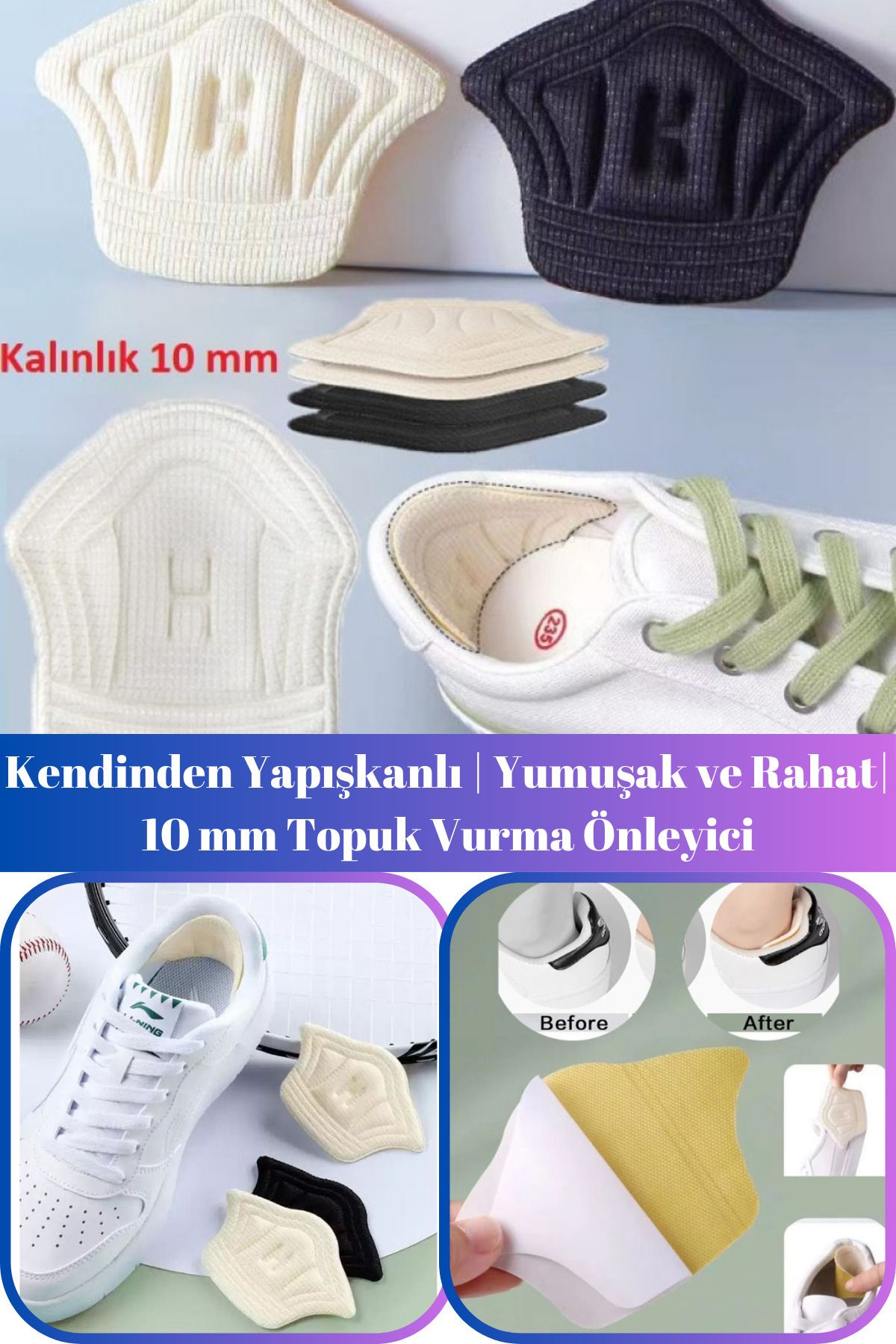 AboutThePerfect Yumuşak ve Rahat Topuk Vurma Önleyici Çift Set, Kendinden Yapışkanlı, 10 mm
