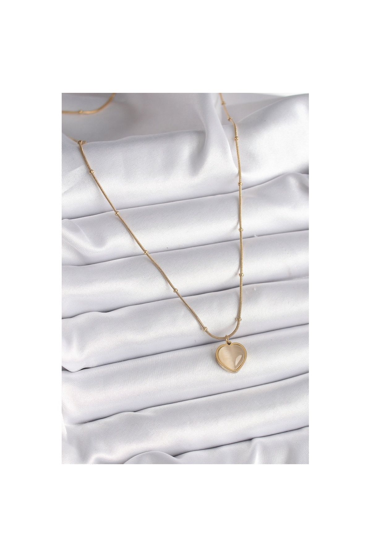 Skygo-316L Steel Gold Color Cat's Eye Pearlescent Heart Model Women's Necklace - Tj-Bko9549 2