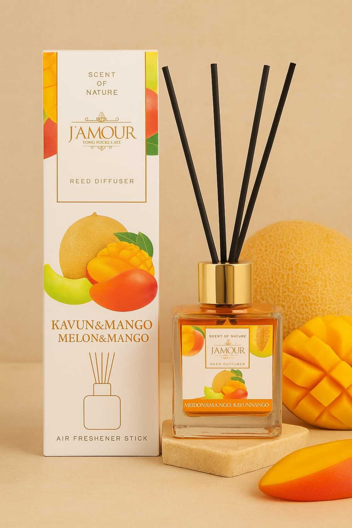 J'AMOUR Kavun Mango Kokulu Çubuklu Oda Kokusu – 100 ml Tropikal ve Tatlı Ferahlık