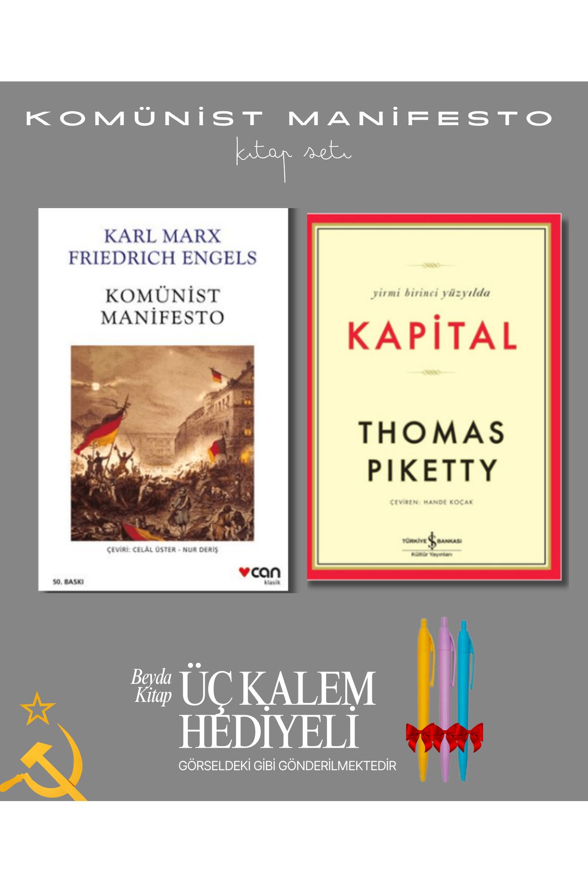İletişim Yayınları Komünist Manifesto - Kapital - Kitap Seti - Üç Kalem Hediyeli - KMNZ255