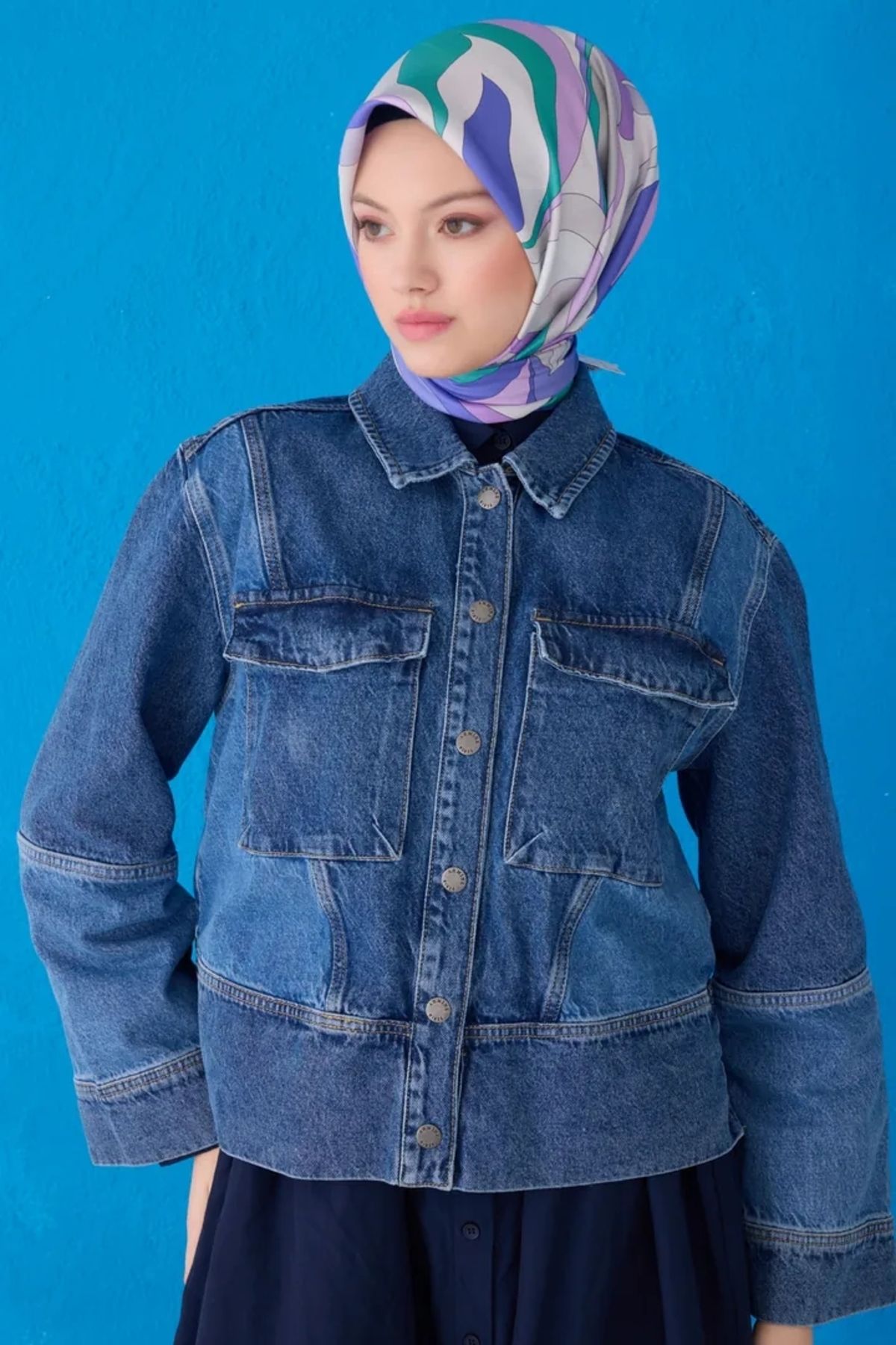 Belli Twill İpek Eşarp 4108D Çiçekli Desen Mor-Yeşil-Lila-83