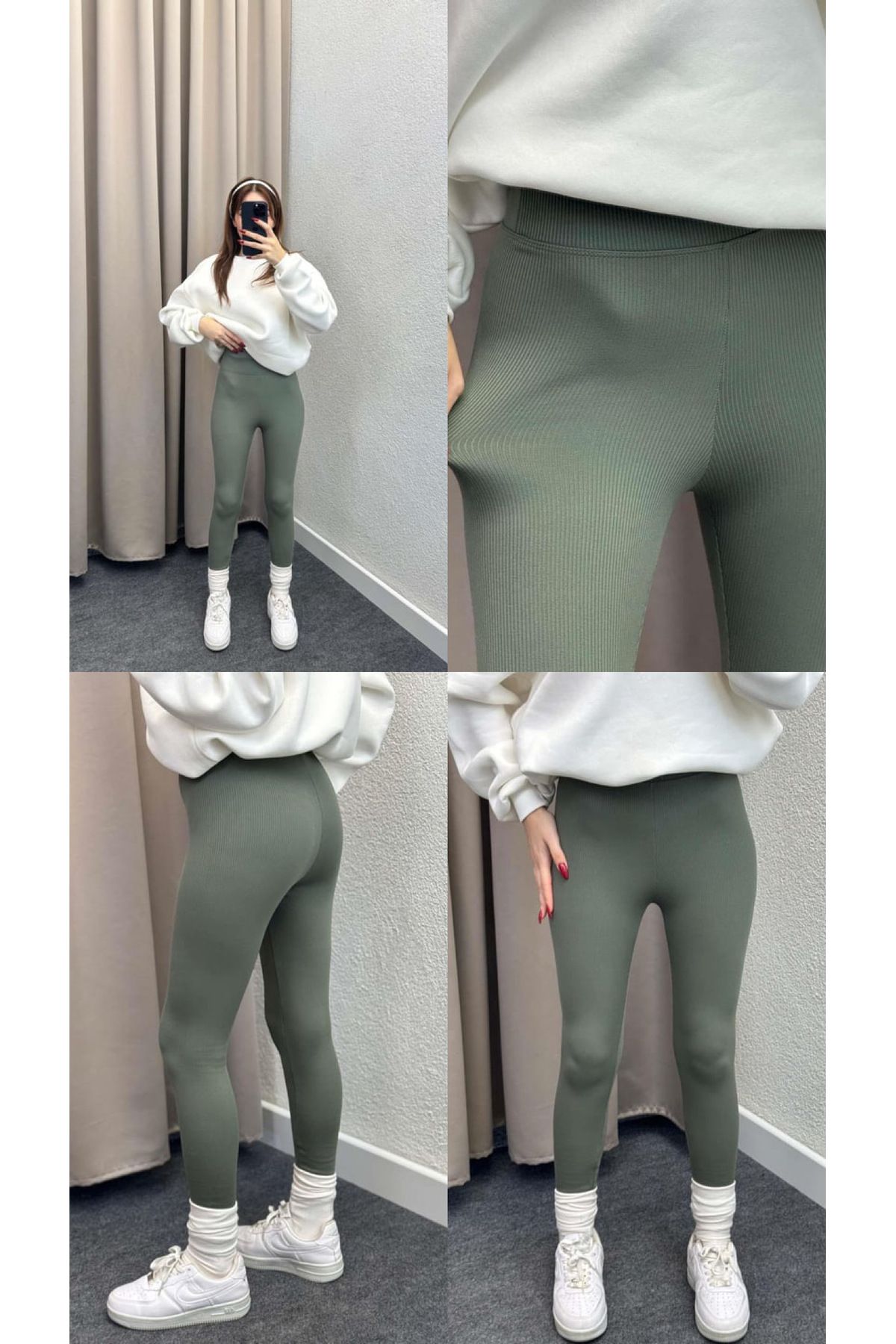 marika butik Süper Yüksek Bel Mint Fitilli Tayt