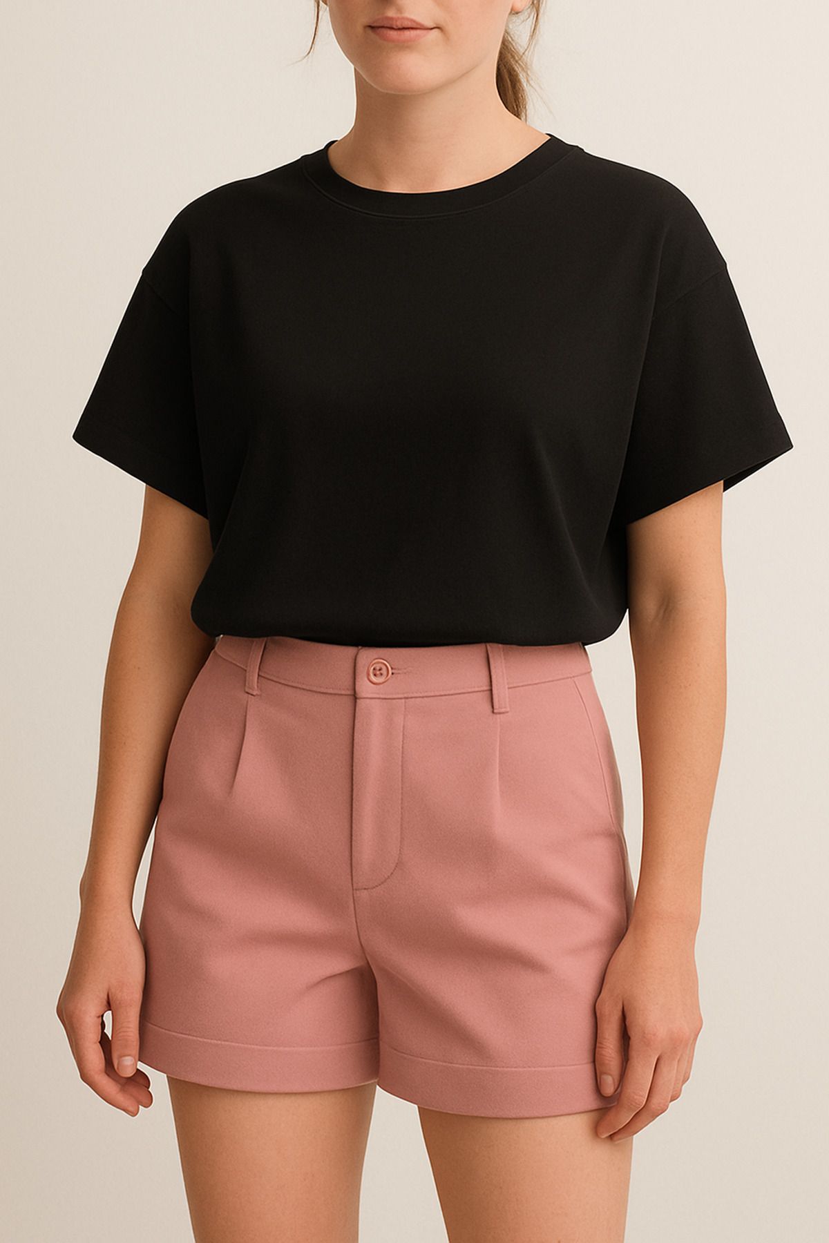 S&A DESIGN Düşük Omuz Basic T-shirt-siyah